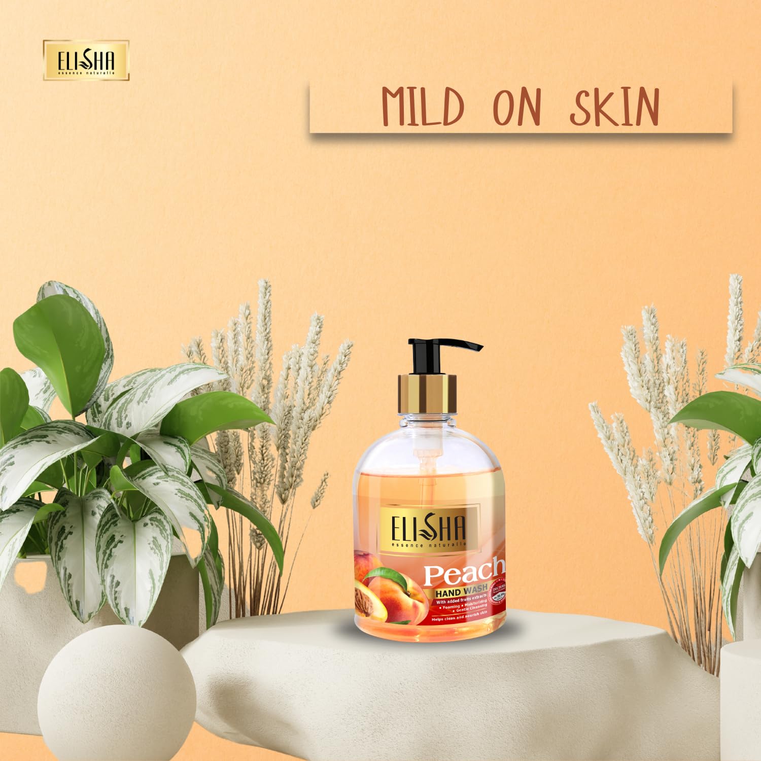 Elisha Scented Peach Hand Wash Dispenser - 500ml Family Pack | 10x Germ Protection | Moisturizing & Gentle Formula | Natural Liquid Soap for Kitchen, Bathroom & Office Use