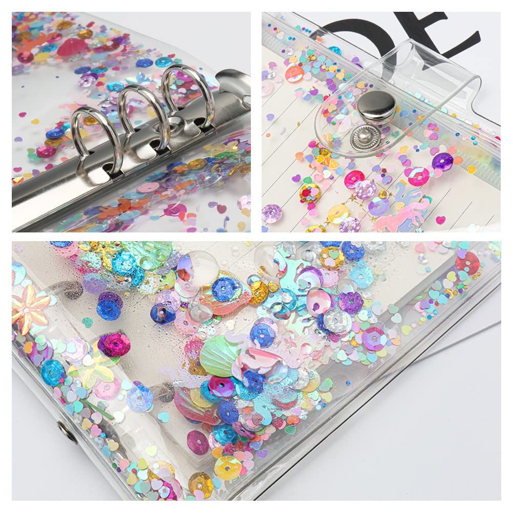 Glitter Quicksand Soft PVC A6 Binder Cover - 6 Ring Planner Protector with Snap Button Closure for Loose Leaf, School, Office & Travel Organization (Pink/Blue) | Perfect for Notebooks, Journals & Document Storage