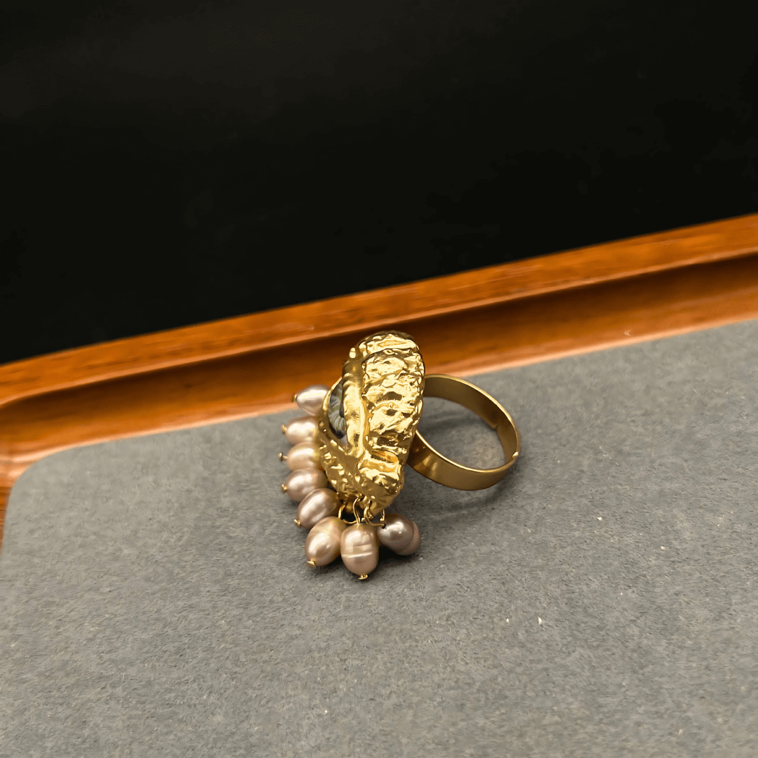 Evil Eye Cocktail Ring with Pearl Tassel - Chunky Statement Jewelry for Women | Z1973 | Perfect for Parties, Date Nights & Boho Fashion Accessories