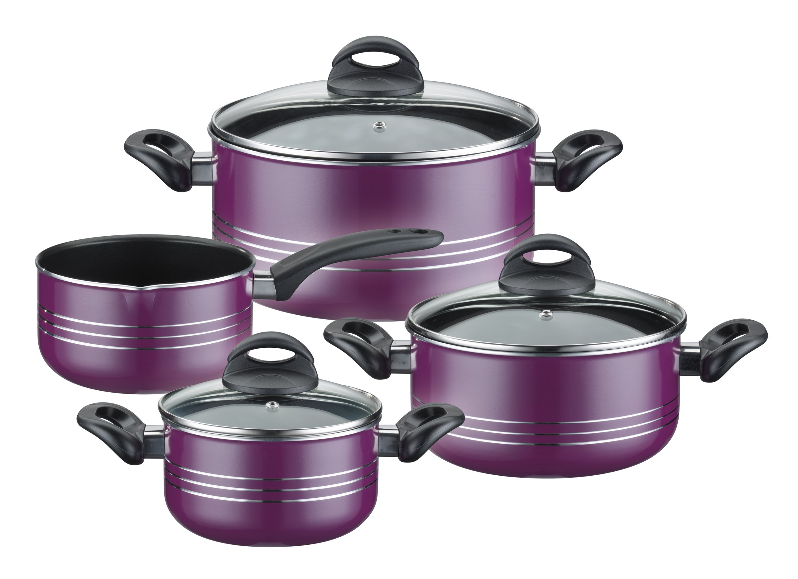 Milano 4-Piece Purple Aluminum Cooking Pot Set - 24cm (7 Units) - Perfect for Home Kitchen, Camping & Outdoor Cooking