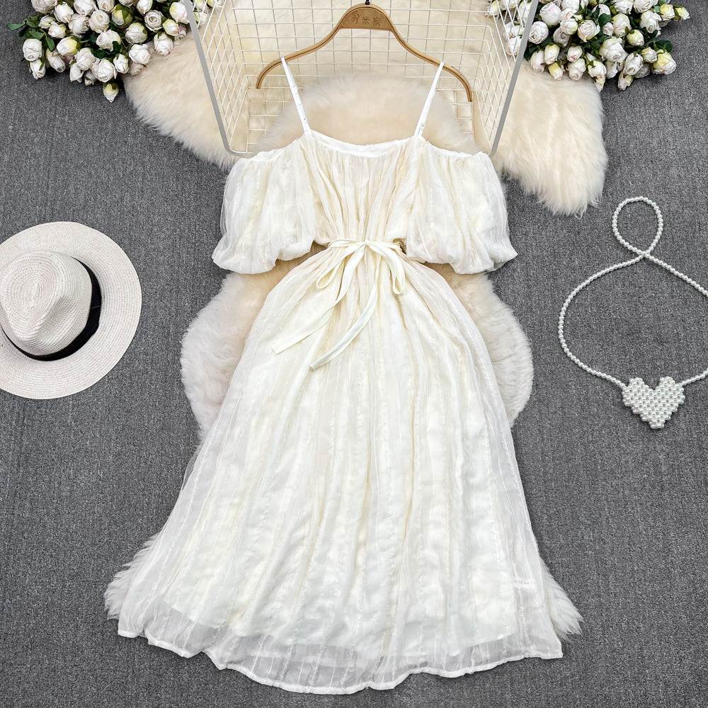 Retro One Shoulder Off Shoulder A-Line Beach Dress - Flowy Summer Dress for Women, Perfect for Vacations, Pool Parties & Boho Outfits