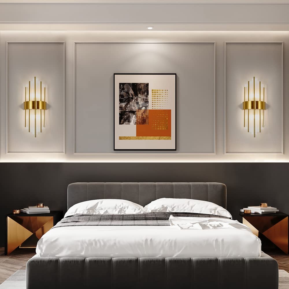 WABON Modern Crystal Wall Lamp - Gold Wall Sconce with Crystal Accents, LED Wall Light Fixture for Living Room, Bedroom, Hallway & Stairway | Elegant Home Decor & Ambient Lighting Solution