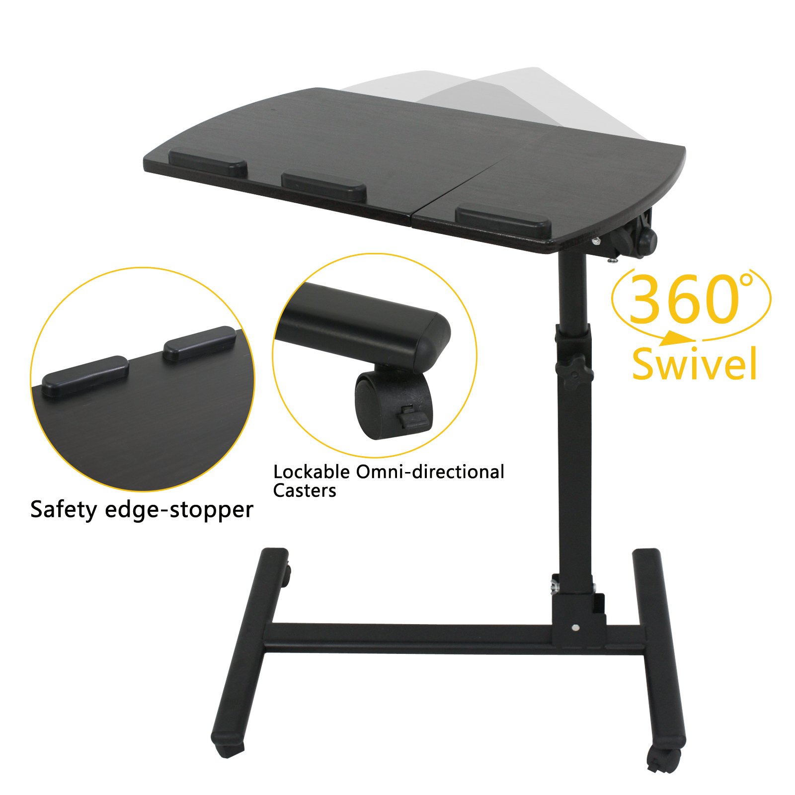 Adjustable Overbed Rolling Laptop Stand with Lockable Wheels - Height & Angle Adjustable Mobile Table for Sofa, Bed & Hospital Use - Perfect for Work, Study & Patient Care