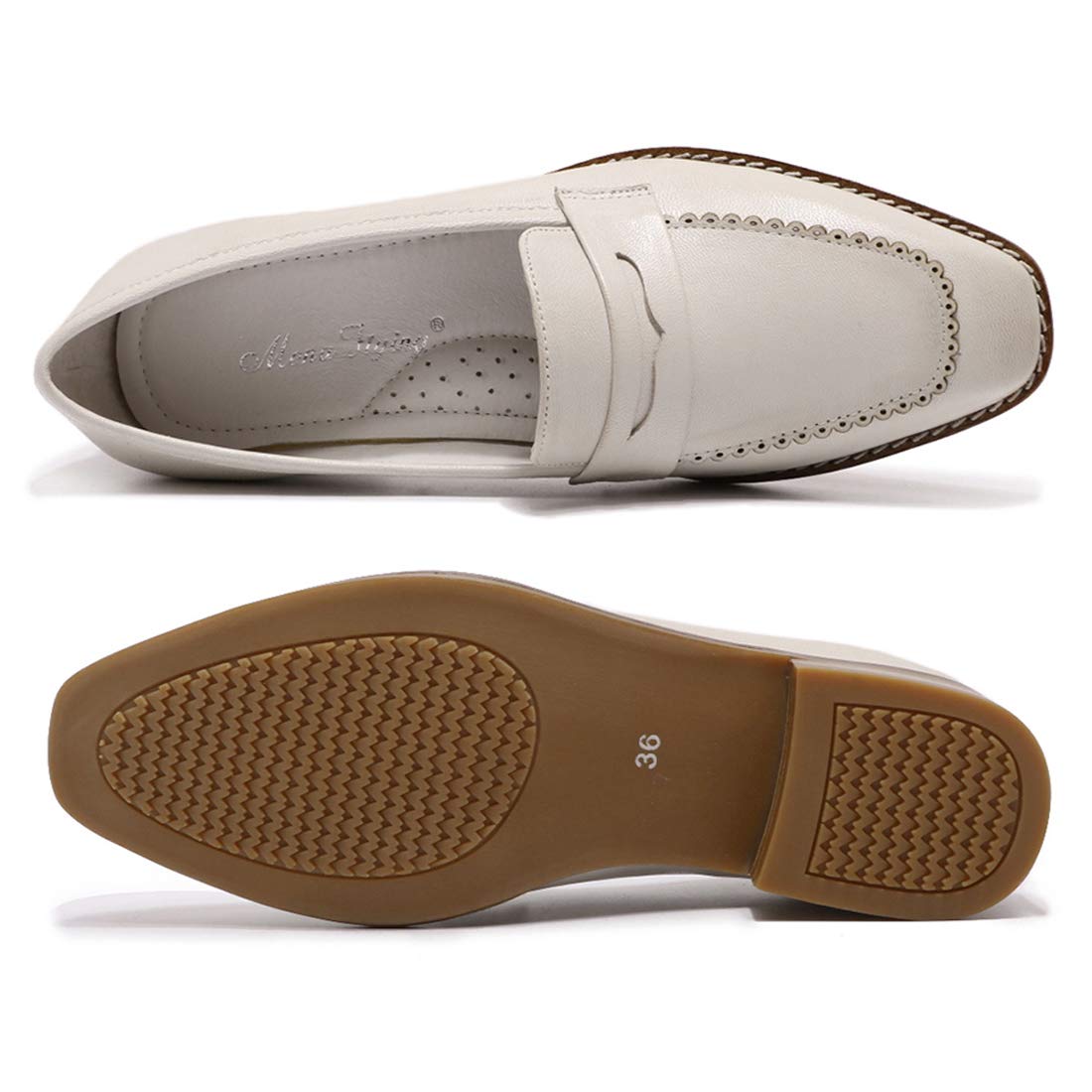 Women's Leather Penny Loafers - Square Toe Slip-On Dress Shoes for Office & Casual Wear | Comfortable & Stylish Flats for Work, Travel & Everyday Outfits