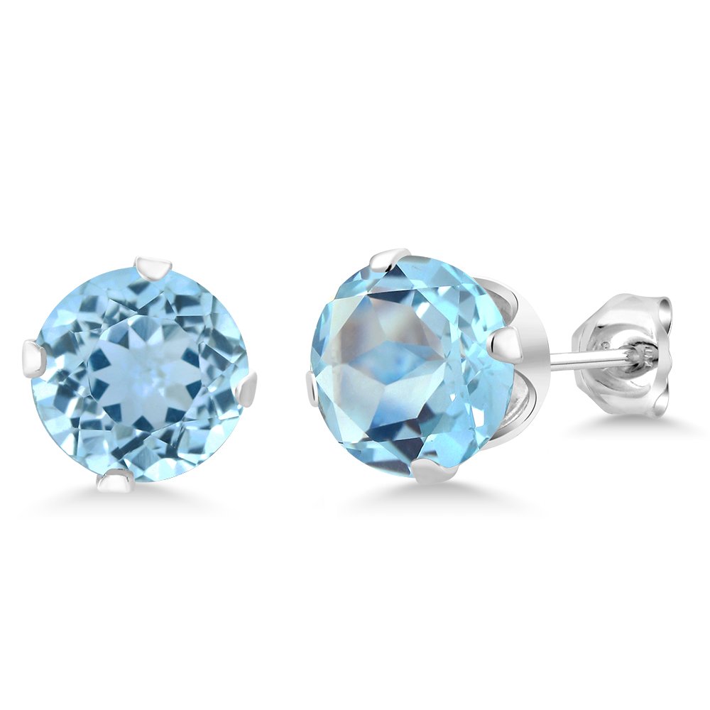 925 Sterling Silver Blue Topaz Stud Earrings for Women – 2.00 Cttw, Round 6MM Gemstone Birthstone Jewelry | Perfect Gift for Birthday, Anniversary & Everyday Wear