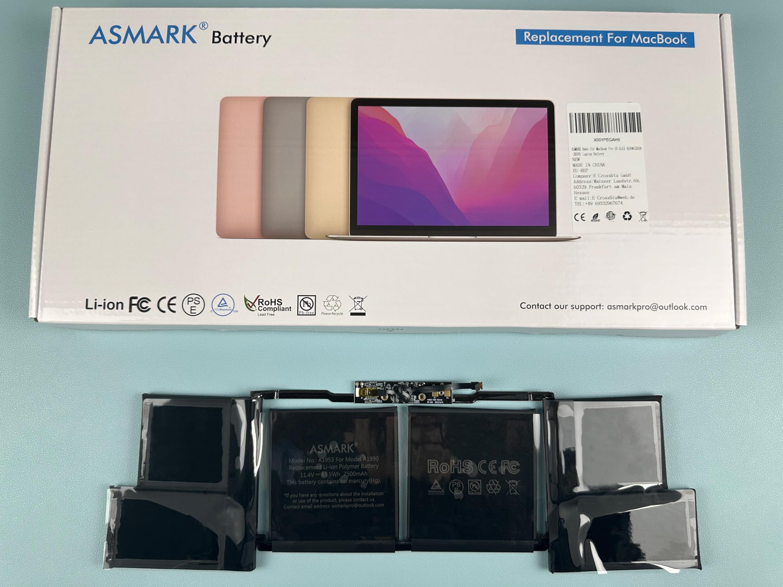 ASMARK A1990 Replacement Battery for MacBook Pro 15-inch (2018-2019 Model A1953) - High Capacity Laptop Battery for Extended Work & Creative Projects