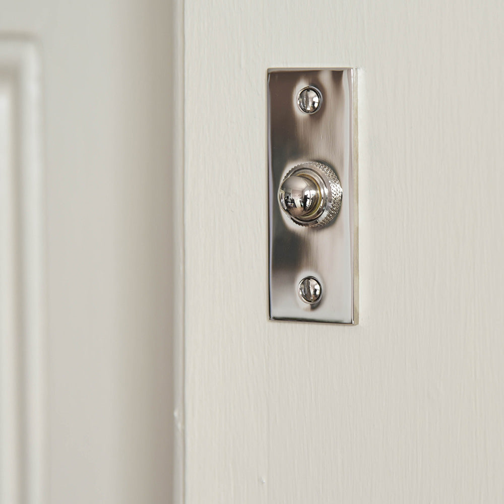 Polished Nickel Rectangular Doorbell Button - Vintage Style Bell Push for Home Entryway & Front Door - Perfect for Traditional and Classic Home Decor