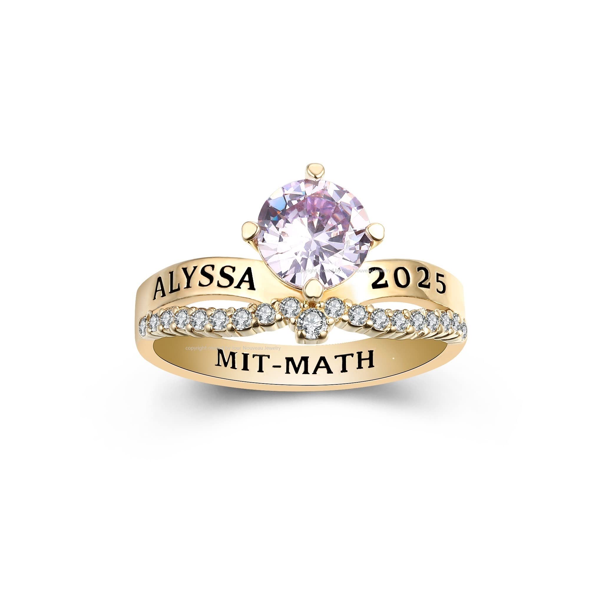 Customizable Sterling Silver Birthstone Class Rings for Women - High School & College Graduation - Personalized Modern Jewelry Collection - Perfect for Commencement Gifts & Alumni Pride - Jour Nouveau Original Design