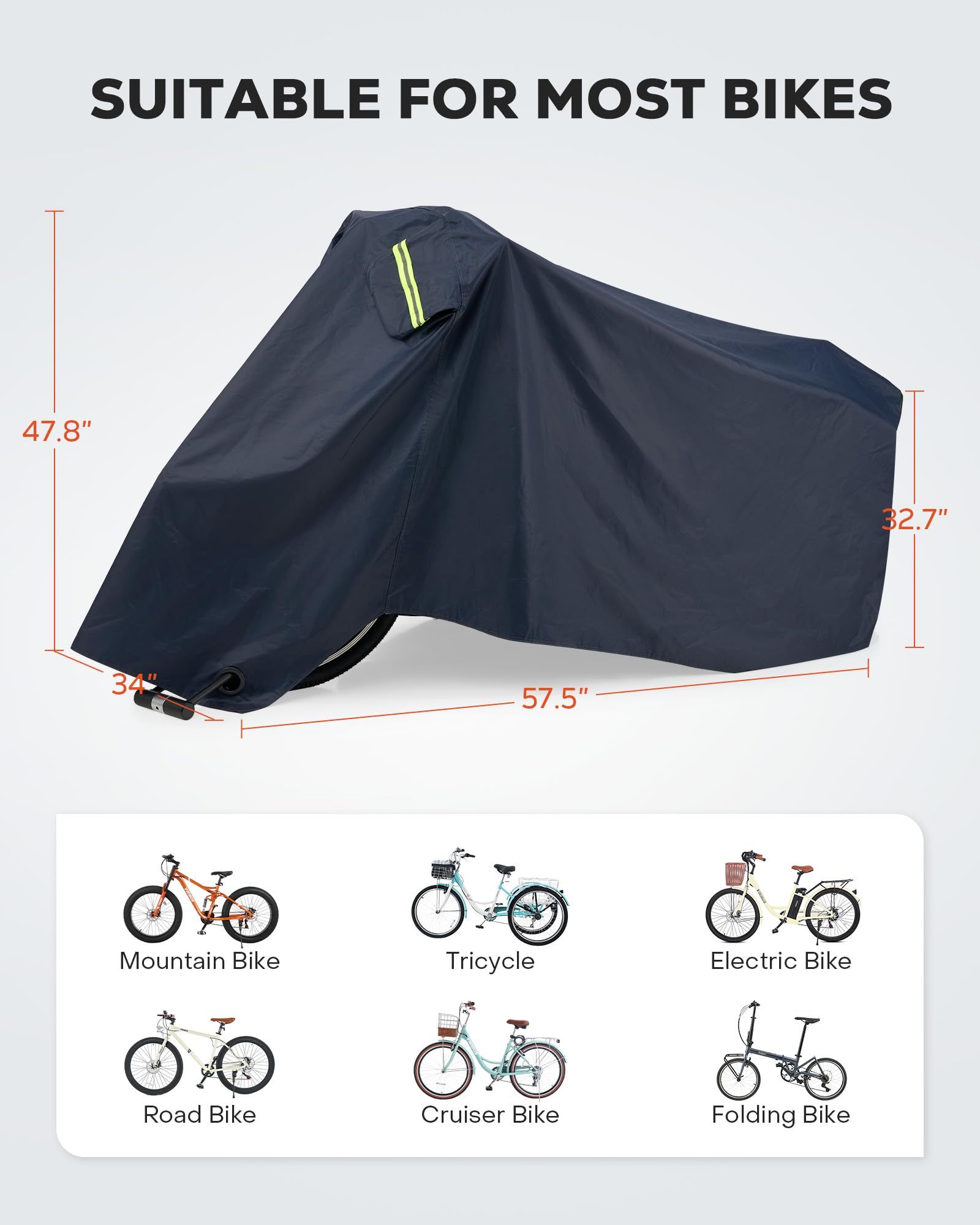 VIRIBUS Waterproof Bike Cover for 1-2 Bicycles - Heavy Duty 210D Outdoor Bicycle Cover with Lock Holes & Windproof Buckles - Fits Mountain, Road & Electric Bikes - Perfect for Garage, Patio & Outdoor Storage Protection