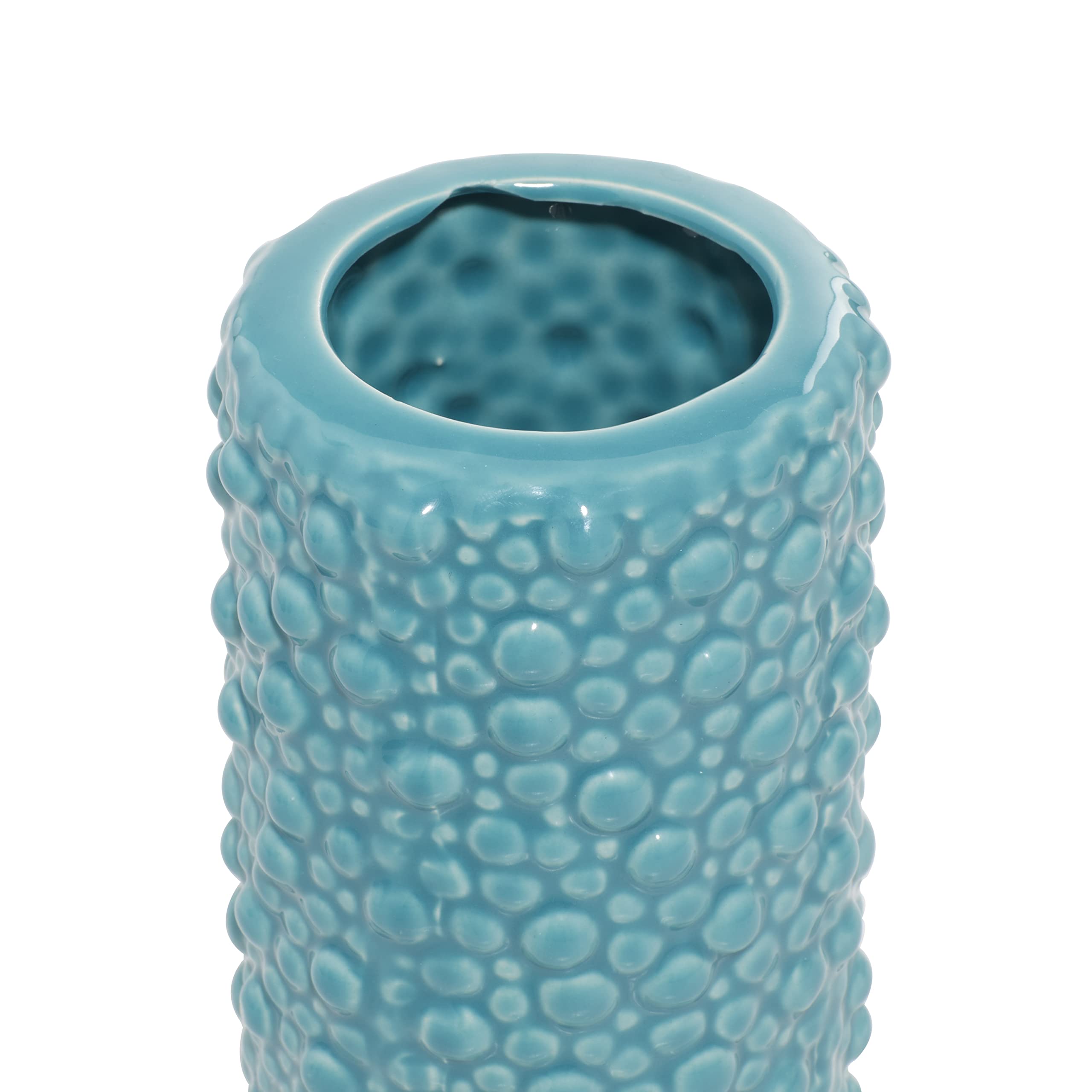 Deco 79 Ceramic Vase Set of 3 - Blue Handcrafted Home Decor Centerpiece with Unique Patterns (5