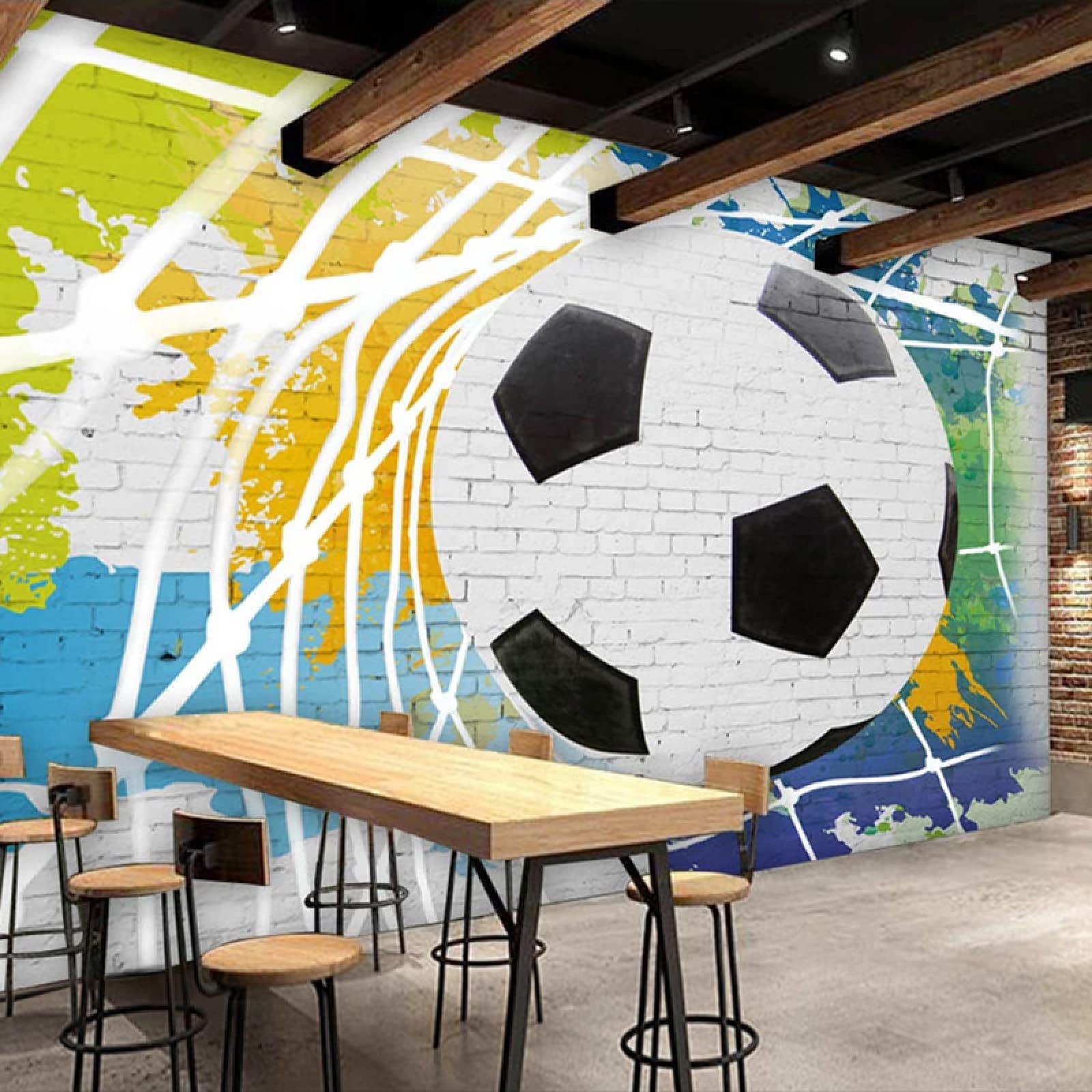 3D Graffiti Brick Wall Mural Wallpaper - 157 x 110 Inches (WxH) - Football Themed Photo Wall Decor for Kids Room, Bedroom & Living Room - Perfect for Sports Lovers and Modern Interior Design