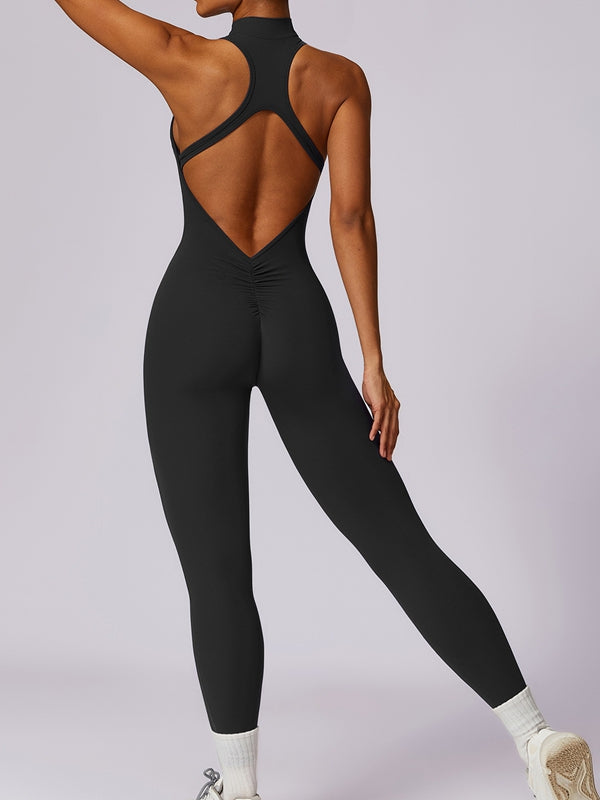 ZASUWA Women's Sexy Zipper Cutout Scrunch Bum Jumpsuit - High Waisted Bodycon Romper for Night Out, Party & Club Wear