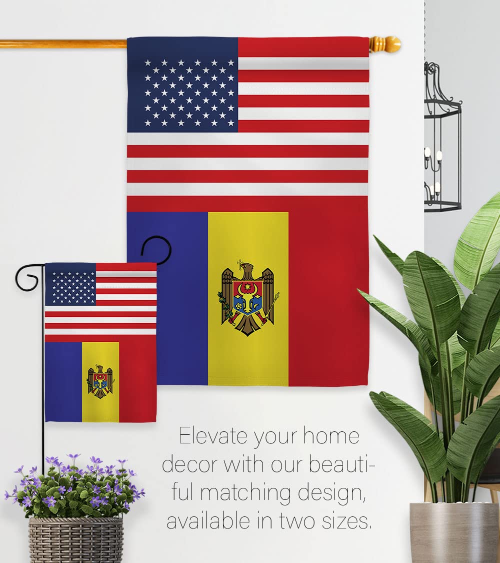 Americana Home & Garden Moldova-US Friendship House Flag - Double-Sided Outdoor Decorative Banner for Yard, Garden & Patio - Made in USA - Perfect for International Country & Regional Pride Decor