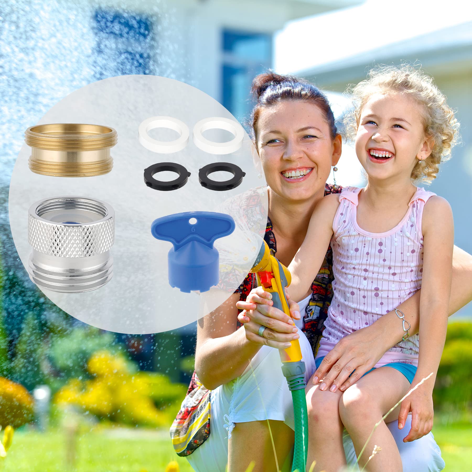 Hibbent Brass Faucet to Garden Hose Adapter Kit - Sink Hose Attachment with Washer & Aerator Key - Multi-Thread Male to Male & Female to Male Connector - Chrome Finish - Perfect for Outdoor Faucets, Garden Watering & Sink Hookups
