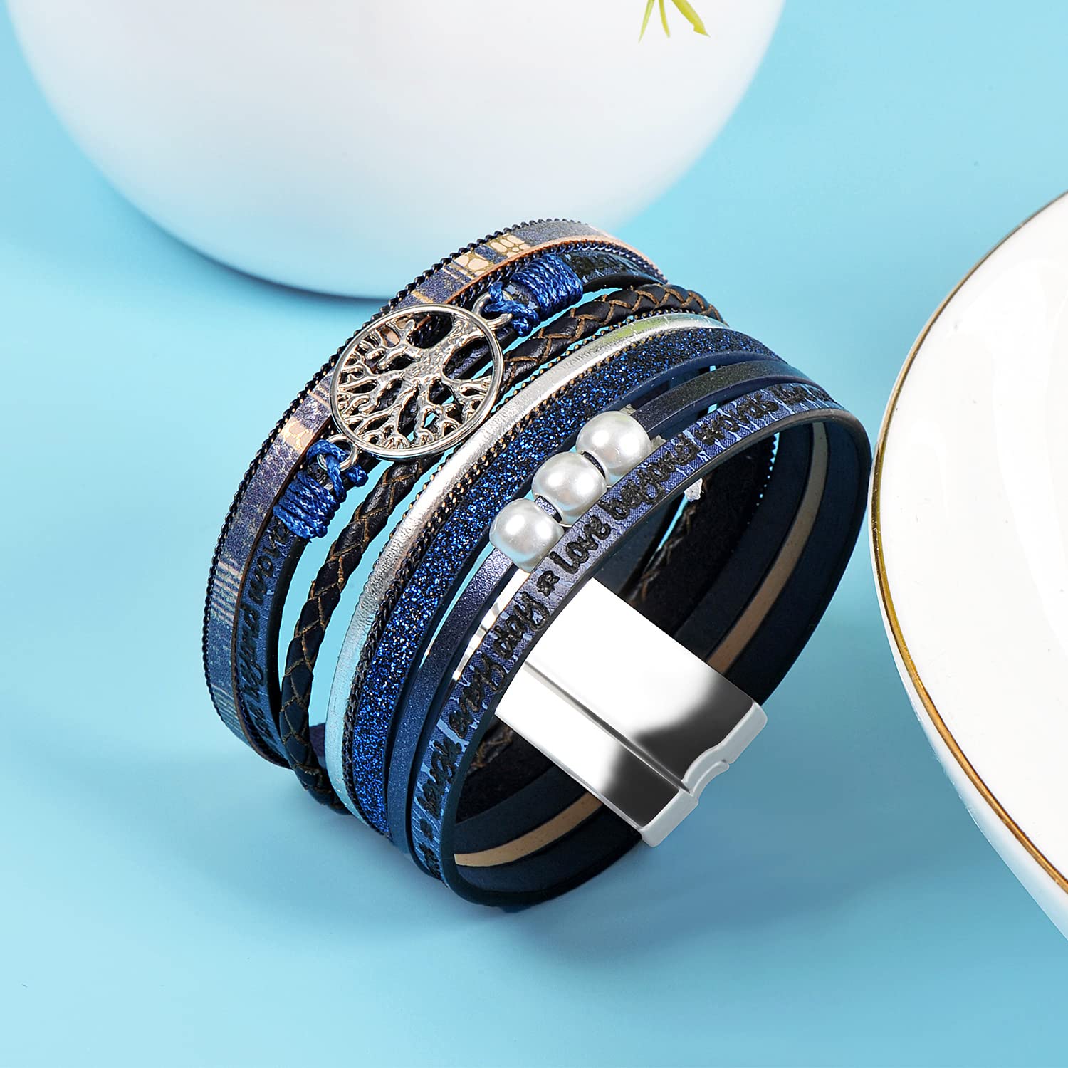 Boho Leather Wrap Bracelets for Women - Bohemian Crystal Beaded Adjustable Magnetic Clasp Layered Bracelet Set, Trendy Jewelry Gift for Her | Perfect for Festivals, Parties & Everyday Boho Chic Style