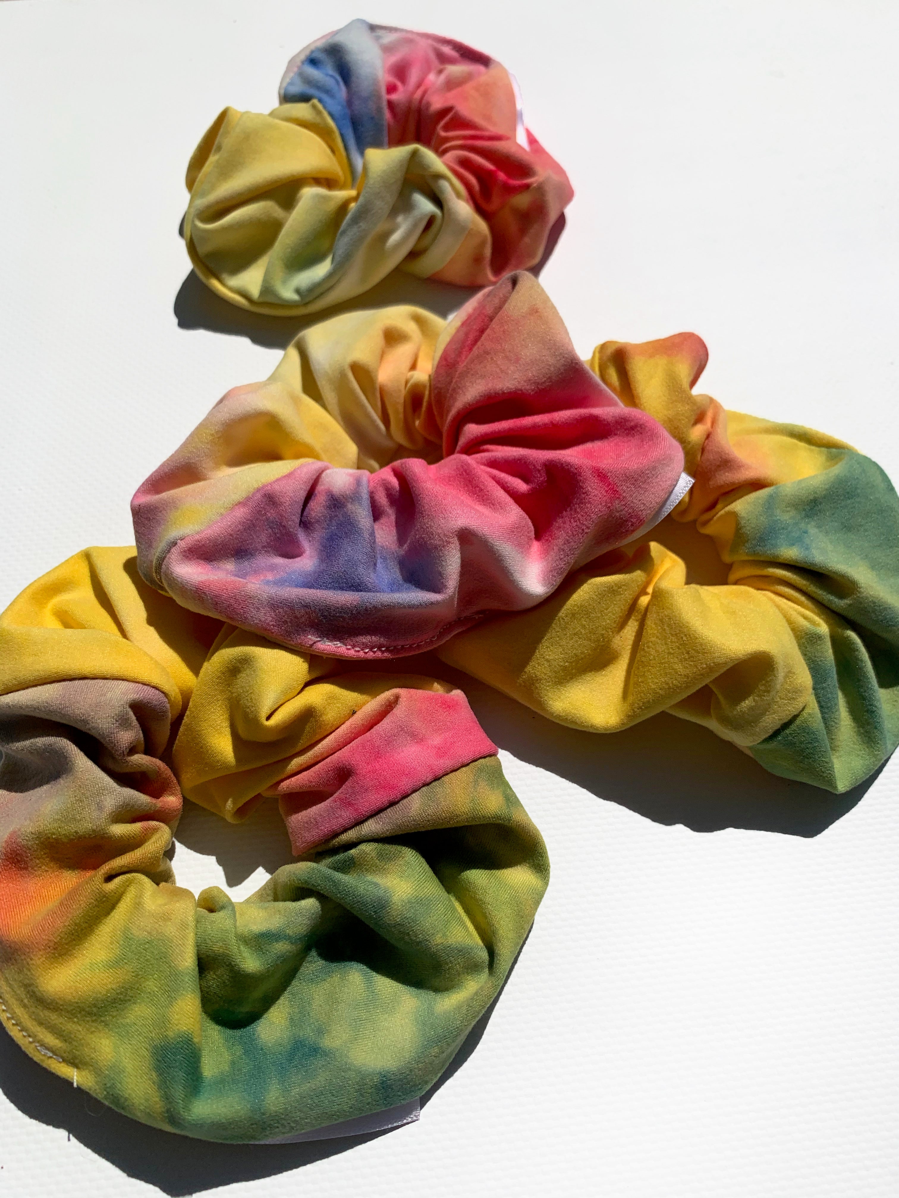 Vibrant Rainbow Tie Dye Hair Scrunchie - Soft Elastic Hair Tie for Women & Girls - Perfect for Yoga, Workouts, and Everyday Style