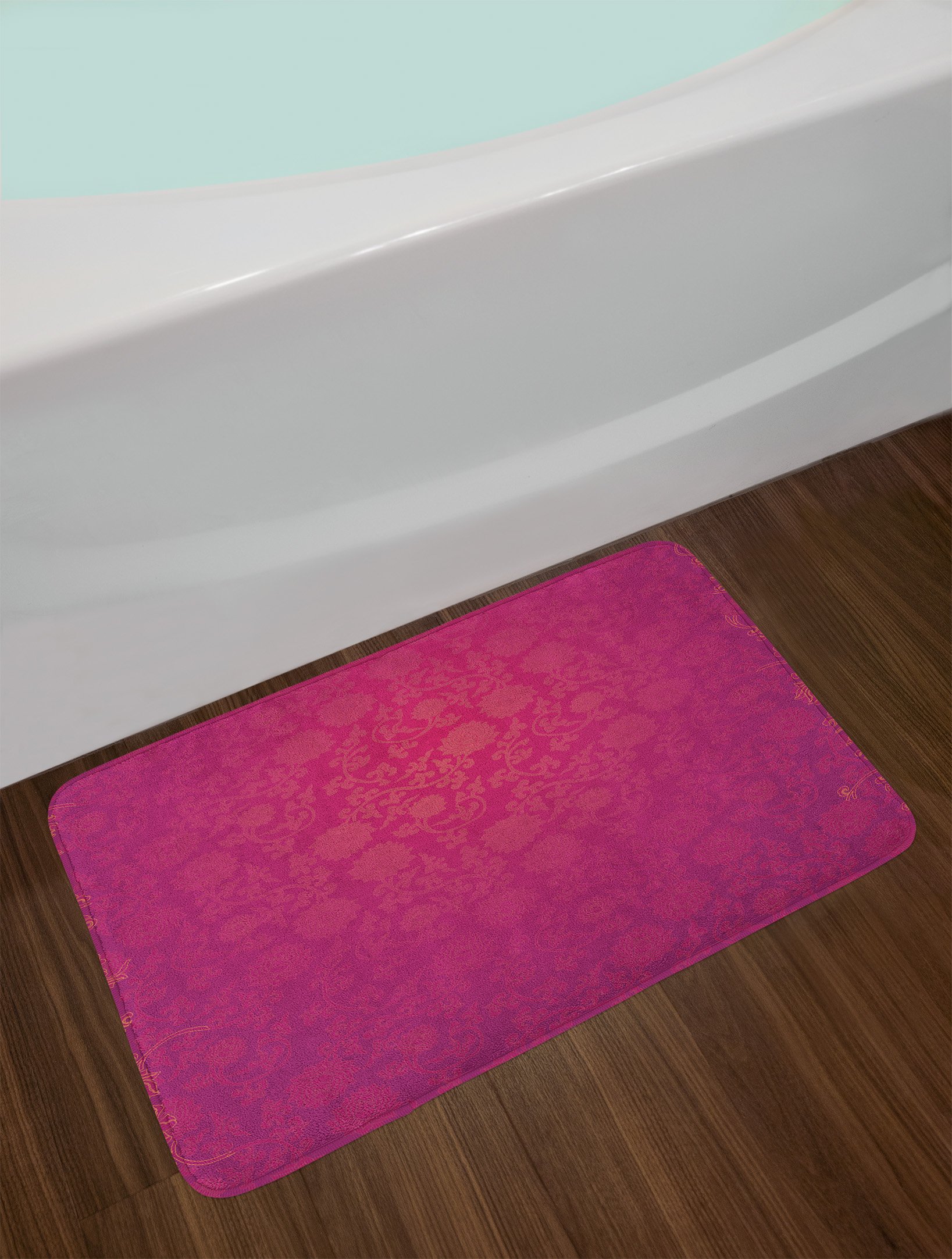 Ambesonne Non-Slip Bath Mat with Ornamental Lotus Flower Design - Chinese New Year Decor, Plush Bathroom Rug 30