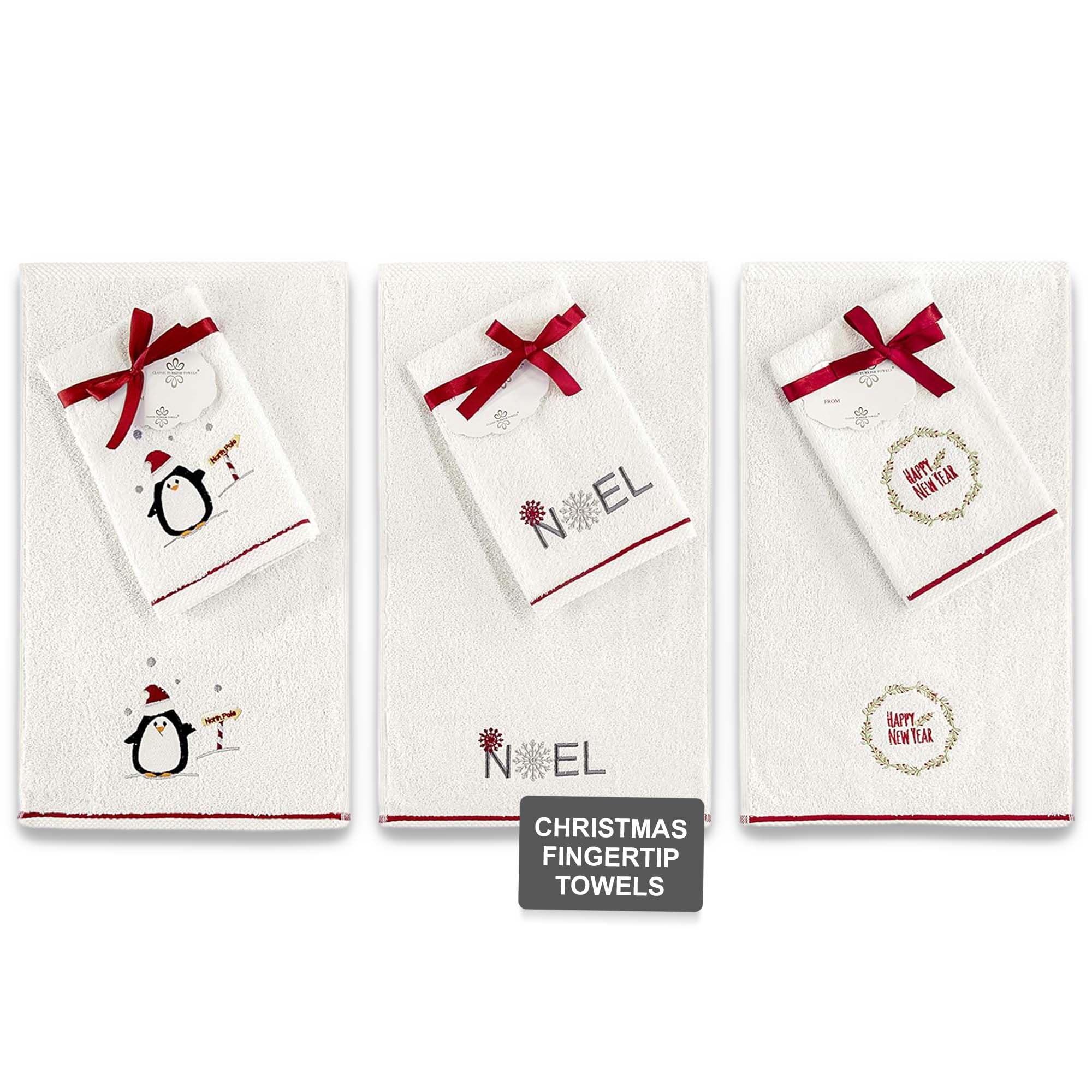 Premium 6-Piece Christmas Turkish Towel Set - Embroidered Holiday Finger & Hand Towels, Combed Cotton Kitchen Towels for Festive Decor & Gifts | Snowy Winter Theme | Perfect for Holiday Parties, Home Decor & Thoughtful Gifting