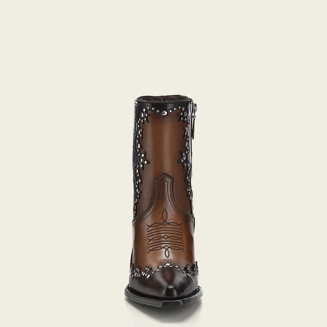 Women's Cuadra Brown Western Cowgirl Ankle Boots - Genuine Cowhide Leather Booties for Country Style & Riding - Perfect for Rodeo, Line Dancing & Casual Outfits