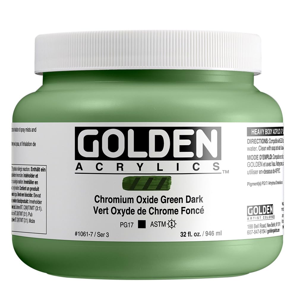 GOLDEN Heavy Body Acrylic Paint - Chromium Oxide Green Dark (32 fl oz Jar) | Professional Grade Opaque Acrylics for Canvas Painting, Murals & Fine Art