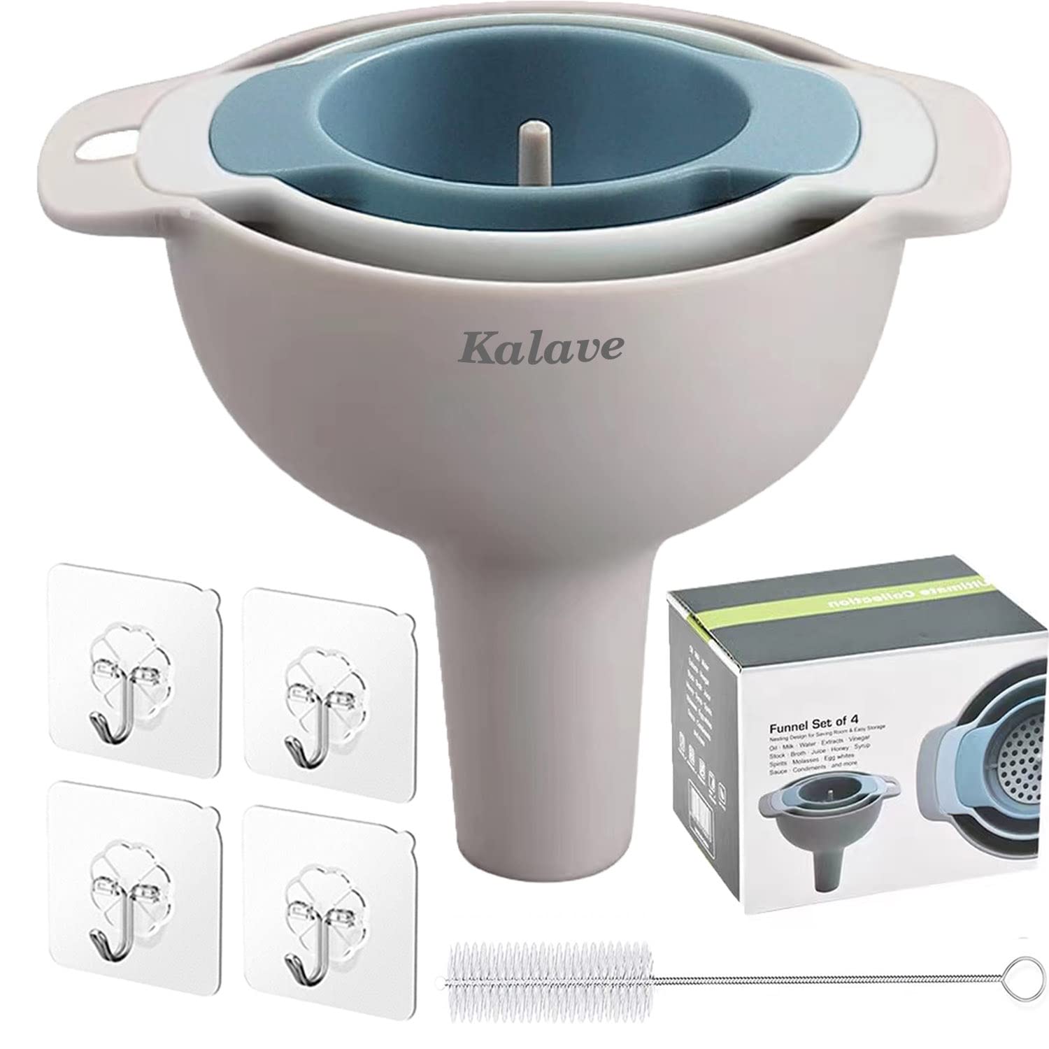BPA-Free Food Grade Kitchen Funnel Set of 4 with Detachable Strainer Filter - Oil Funnel for Liquid, Dry Ingredients & Powder - Perfect for Bottle Filling, Cooking, Baking & DIY Projects