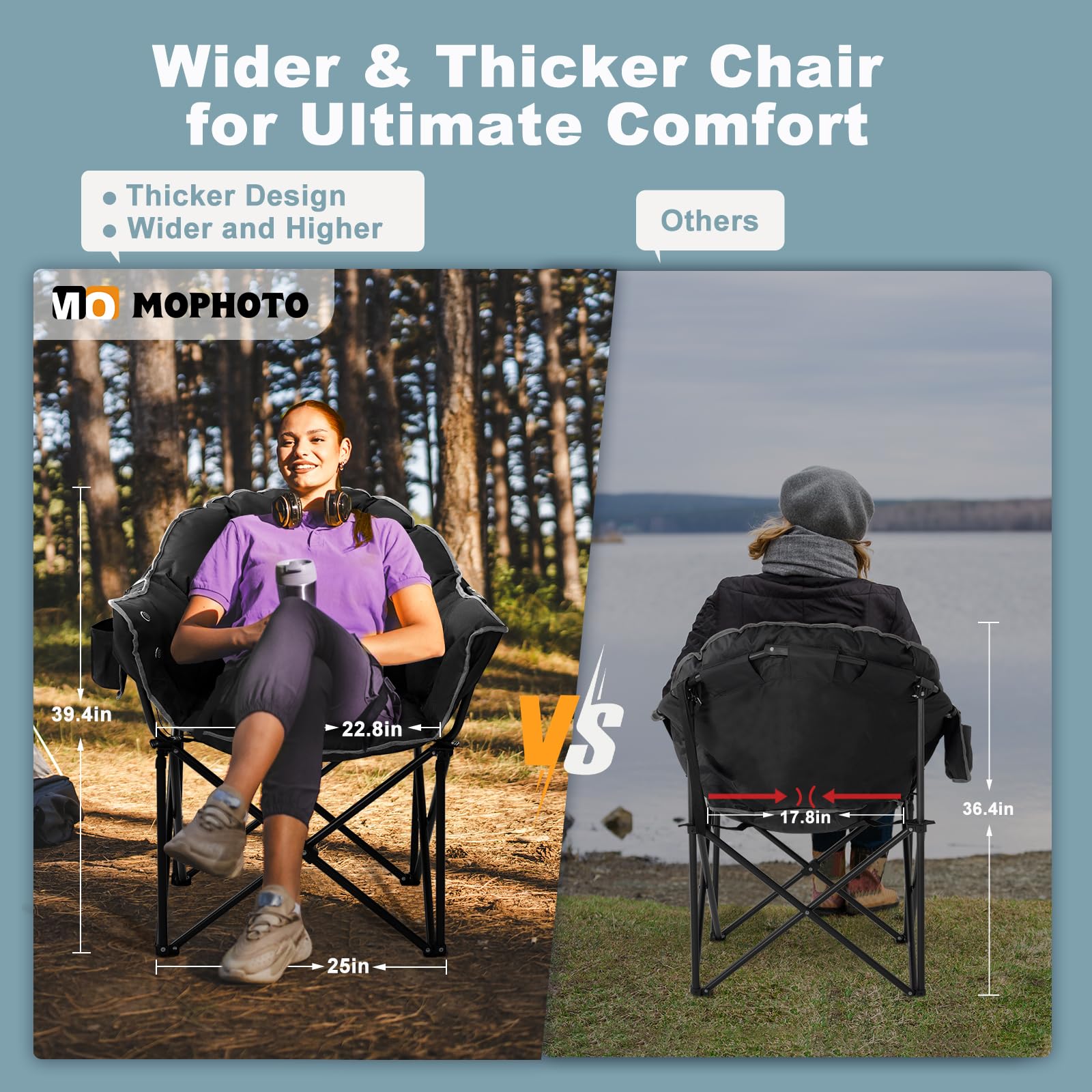 MOPHOTO Heated Camping Chair - Portable Outdoor Folding Chair with Heating Pad, Oversized Padded Seat for Adults - Perfect for Camping, Hunting, Fishing, Backyard, Patio, and Beach Relaxation