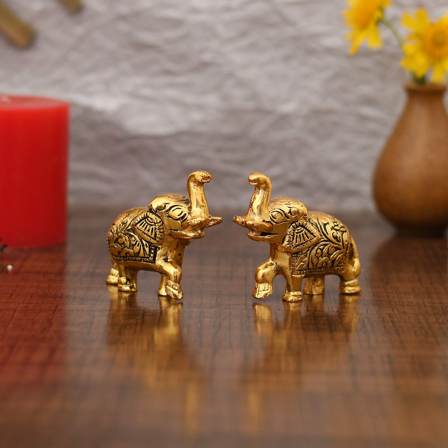 Gold Plated Elephant Trunk Up Statue - Collectible India Showpiece for Home & Office Decor - Perfect for Diwali Gifts, Living Room & Table Decoration - Feng Shui & Spiritual Decor