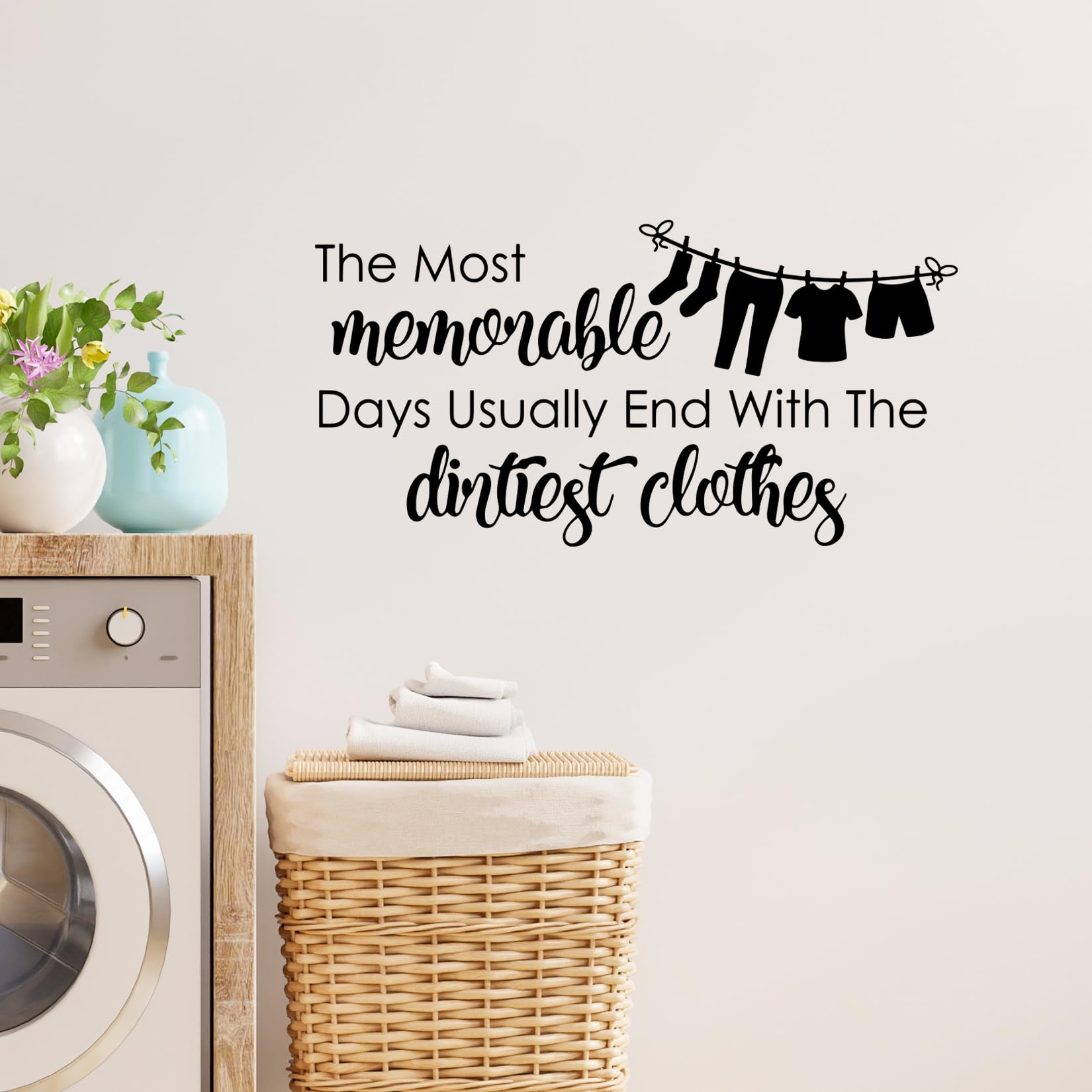 Funny Laundry Room Wall Decal - 'The Most Memorable Days End with The Dirtiest Clothes' Vinyl Quote Sticker - Perfect for Laundry Room Decor, Mudroom, or Kids Play Area
