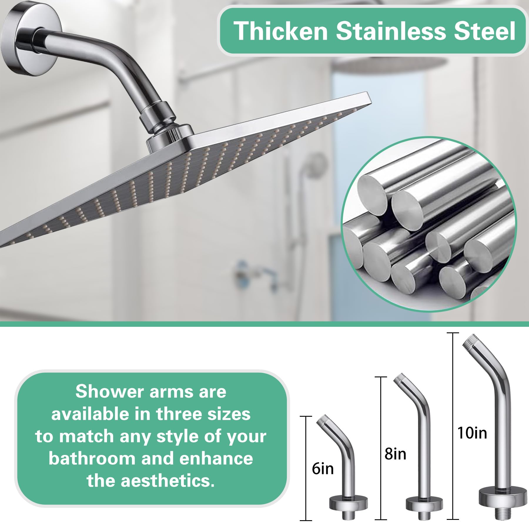 Stainless Steel 6 Inch Shower Arm with Flange & Tape - Chrome Wall Mounted Shower Head Extension for Fixed Shower Heads | Bathroom Upgrade, Home Renovation, Hotel Installation