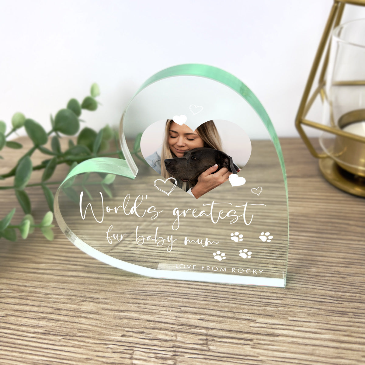 Custom Worlds Greatest Fur Baby Mom Photo Acrylic Freestanding Heart - Perfect Pet Memorial Gift for Dog Cat Lovers