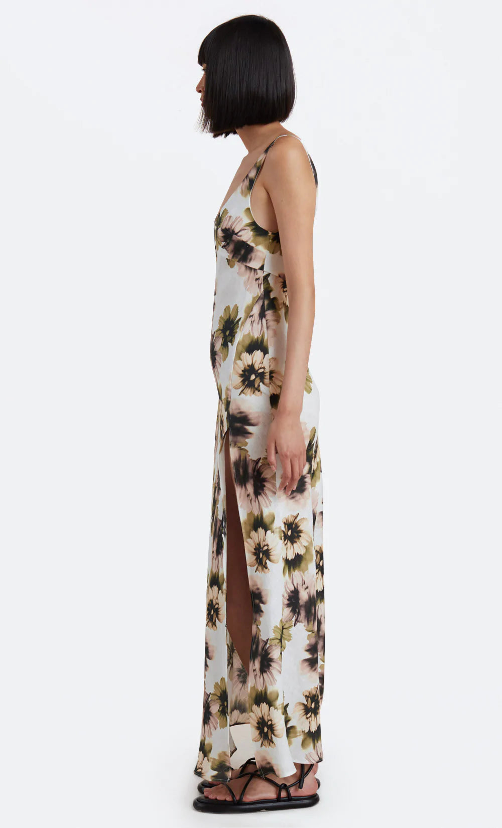 Bloom Linen Maxi Dress for Women - Ivory Floral Print Summer Beach Dress, Boho Chic Flowy Long Dress for Vacation, Wedding Guest, Party & Casual Wear