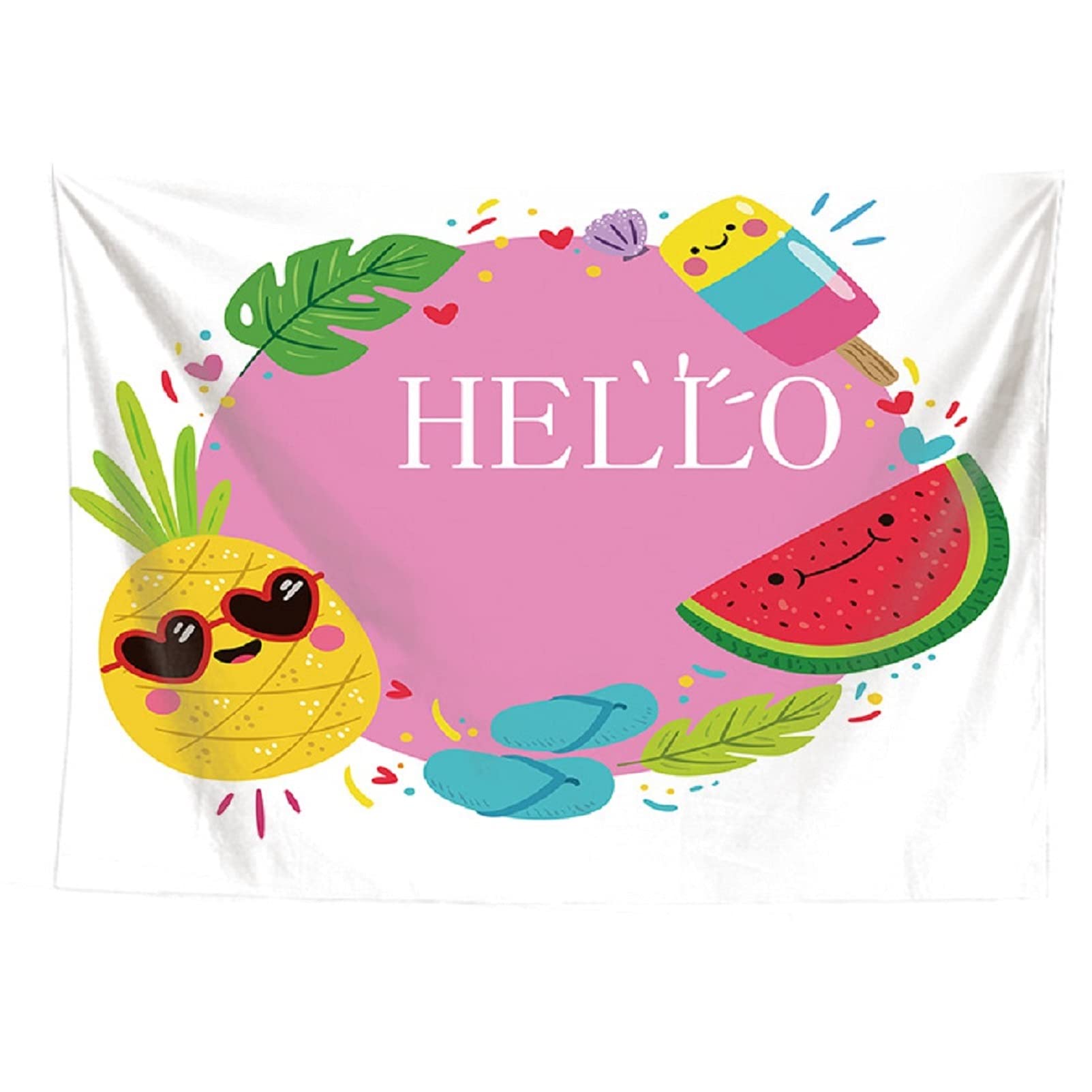 Hello Summer Watermelon Tapestry Wall Hanging - 180x230cm (70.8x90.5in) Tropical Fruit Decor for Bedroom, Living Room, Dorm - Perfect for Summer Parties, Boho Home Decor & Instagram Backdrops