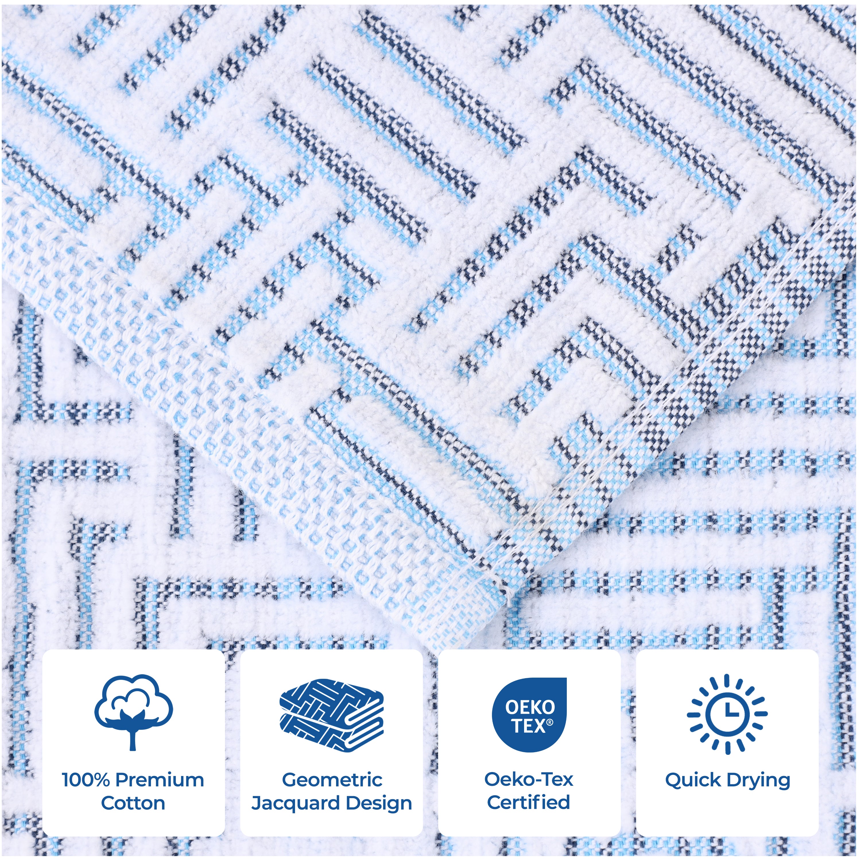 Premium Cotton Modern Geometric Jacquard Plush Face Towel Washcloth Set of 12 - Soft Bath & Spa Essentials for Gentle Skin Care & Luxury Home Decor