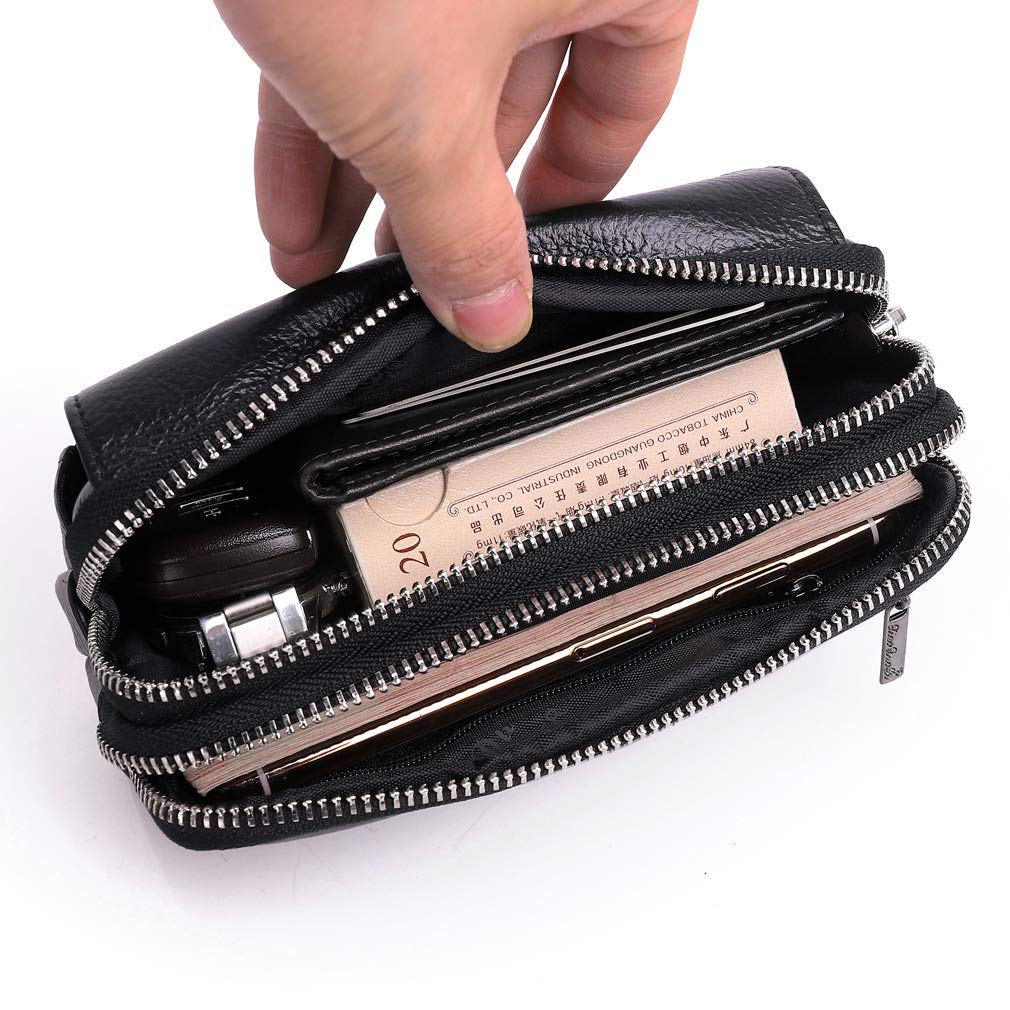 Leather Waist Pack Belt Holster for Men & Women - Adjustable Clip Holder for Outdoor Travel, Camping, Hiking & Daily Use - Cell Phone Case & Essentials Pouch - Black Fanny Bag