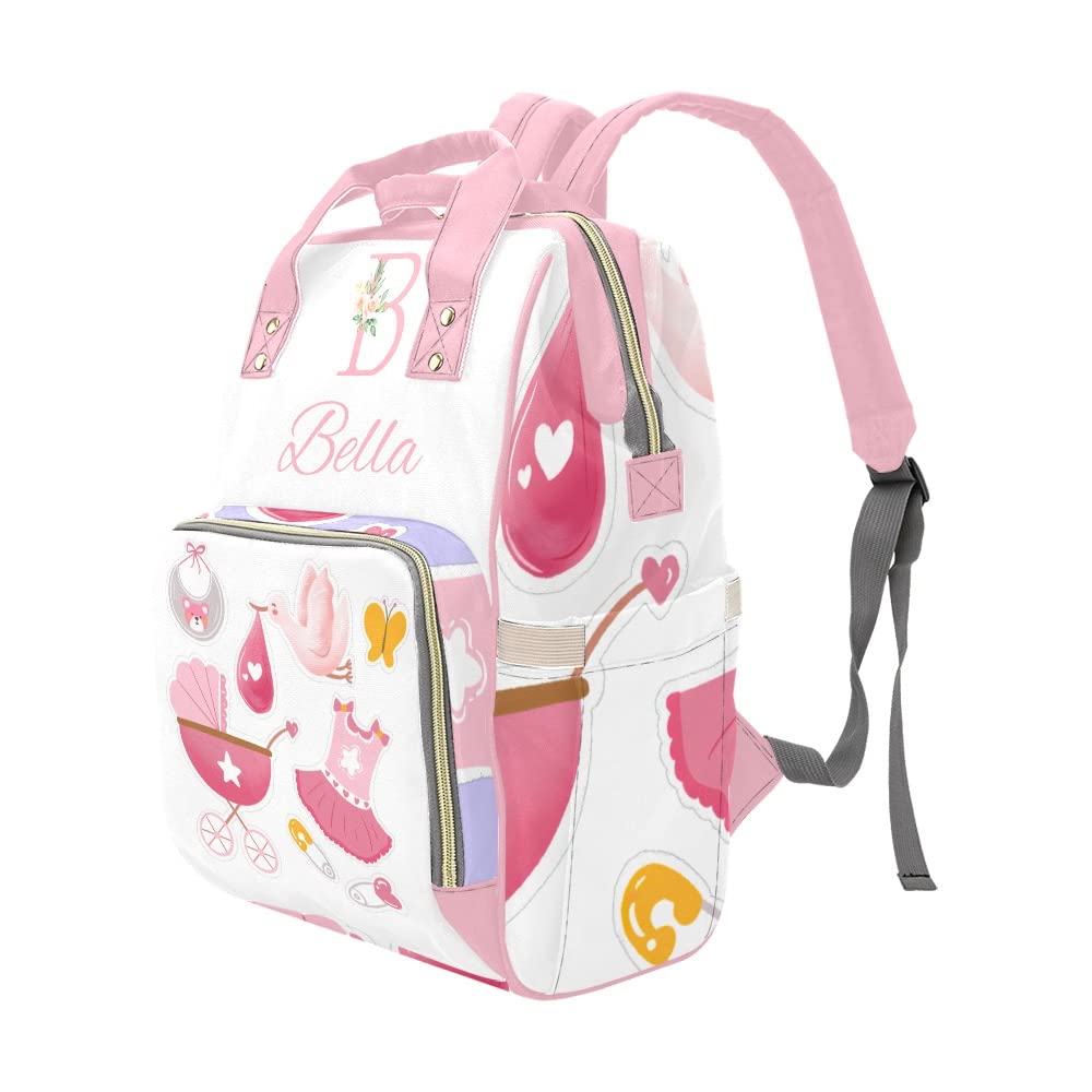 Custom Personalized Pink Diaper Bag for Girls - Waterproof Nursing Tote & Mummy Backpack for Moms - 15x10.83x6.69 Inches - Perfect for Travel, Outdoor & Baby Essentials Organization