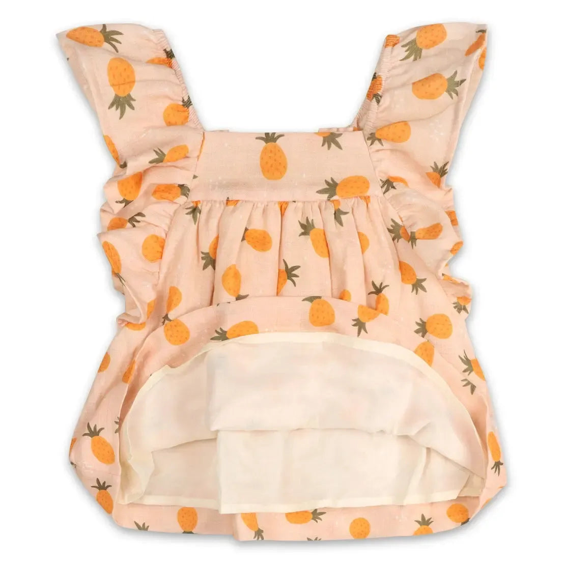 Viverano Organic Ruffle Sleeve Dress with Bloomer - Pineapple Print Floral Summer Dress for Women & Girls | Perfect for Beach Vacations, Garden Parties & Casual Outings