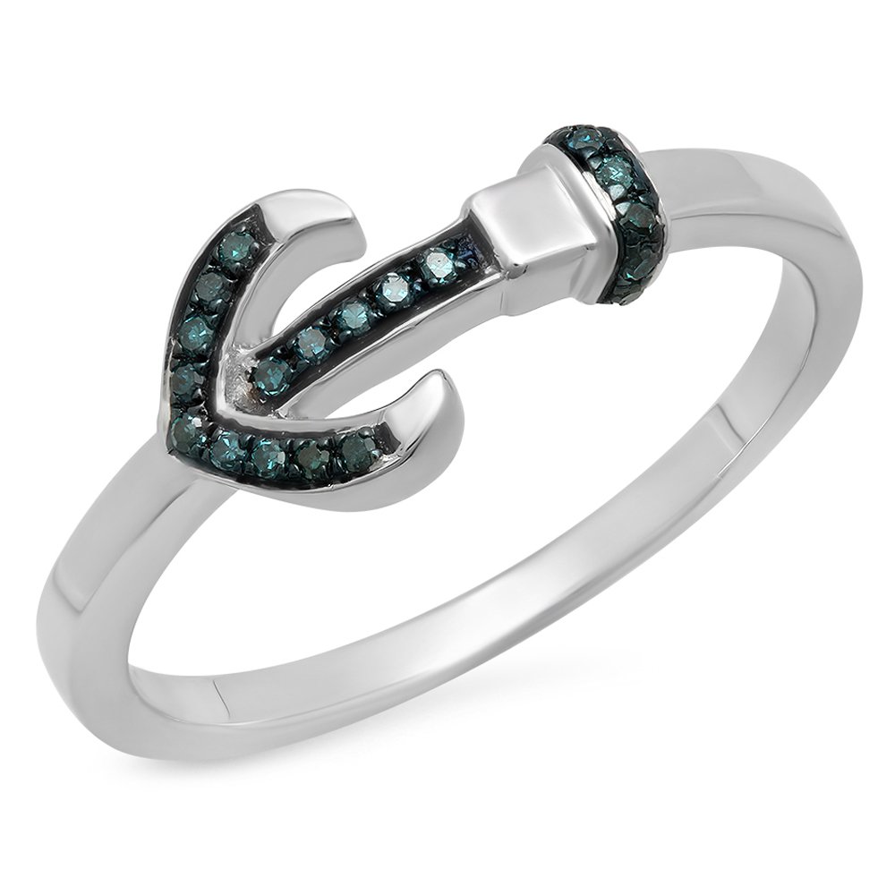 Dazzlingrock Collection 0.10 Carat (ctw) Round Blue Diamond Vintage Arrow Ring for Women - Sterling Silver Bridal & Right Hand Ring - Perfect for Engagement, Wedding, Anniversary & Special Occasions
