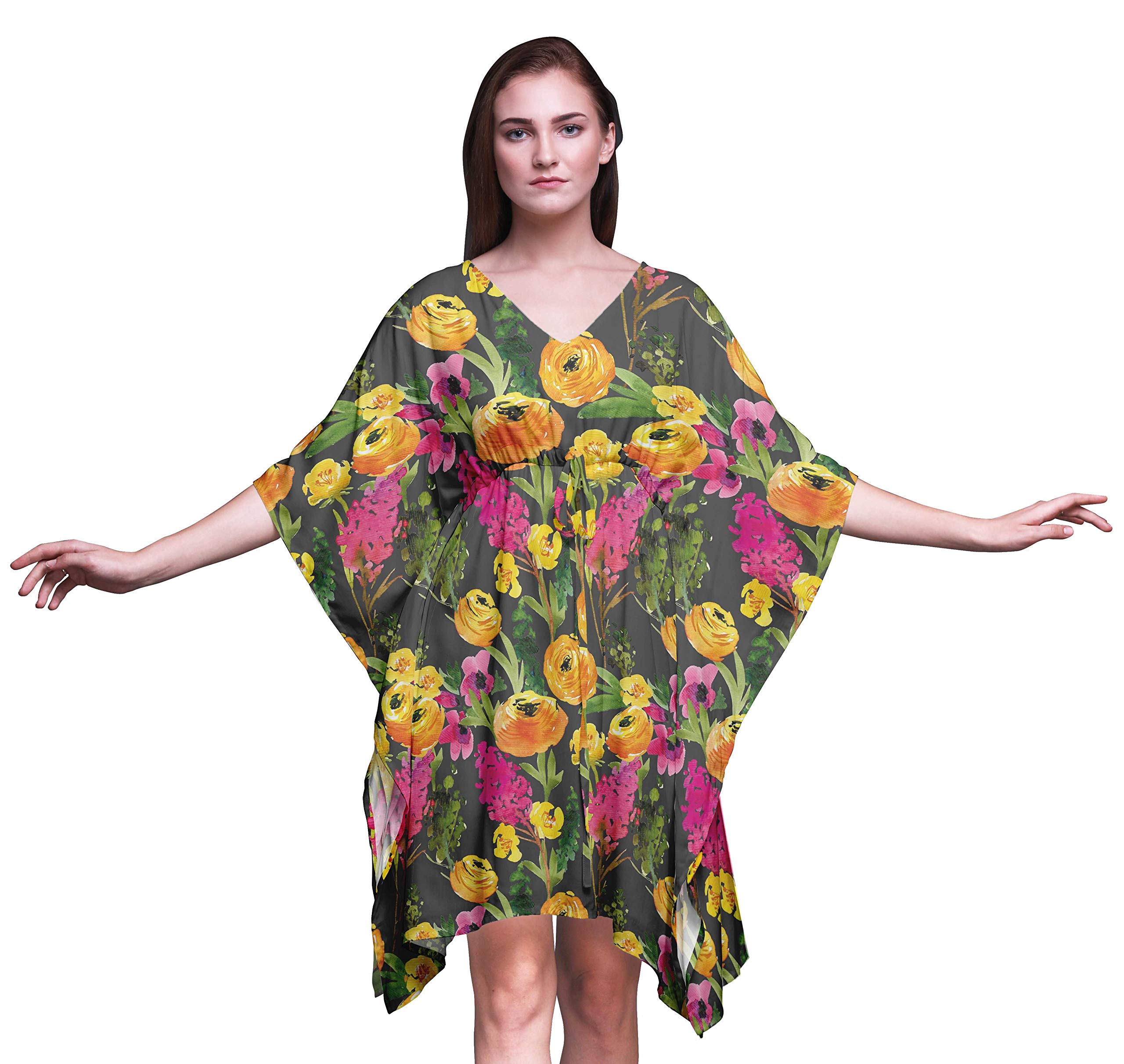 Bimba Women's Short Caftan Midi Dress - Beach Cover Up, Swimwear Cover Up, Summer Kaftan Dress for Pool, Vacation & Boho Outfits
