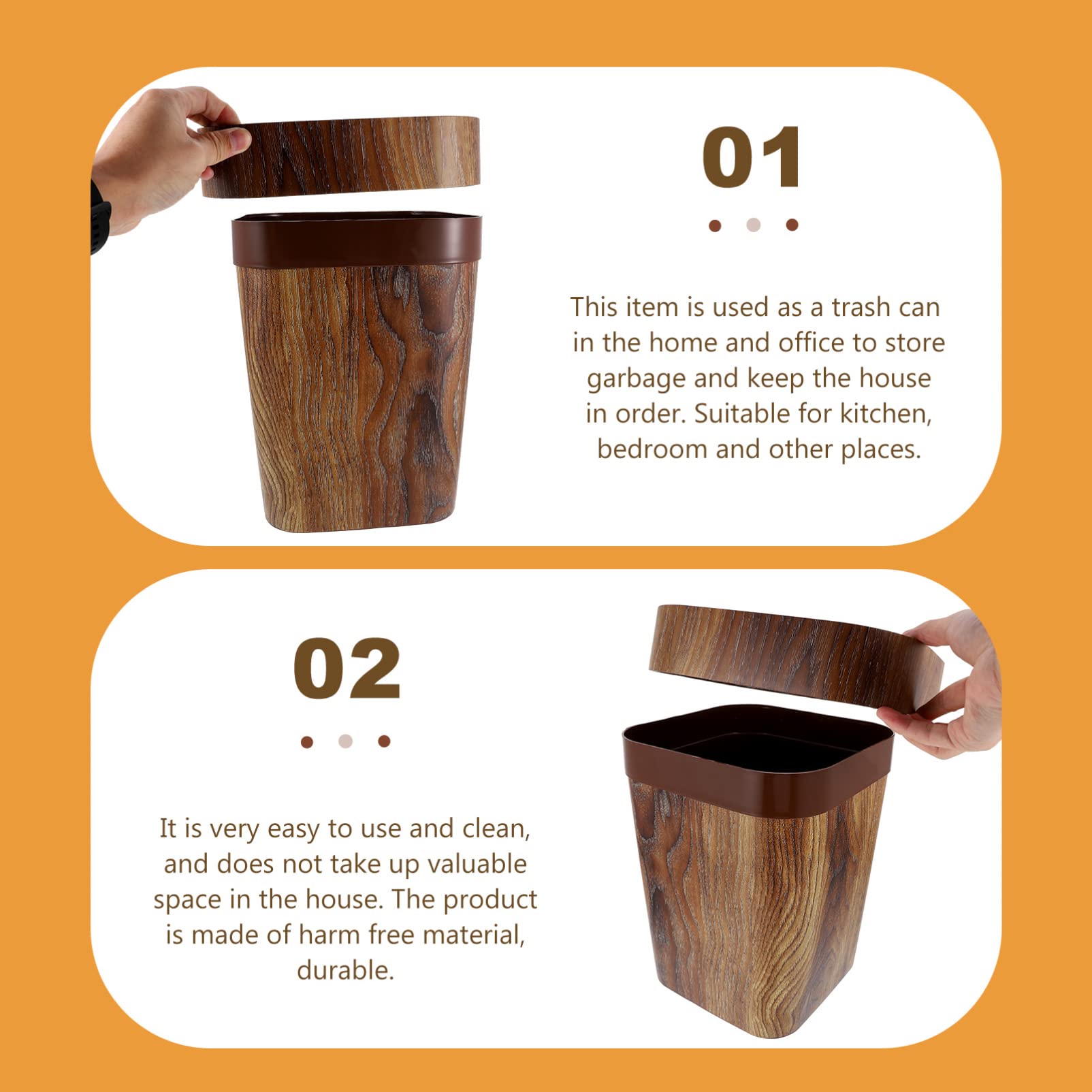 13 Gallon Wood Grain Trash Can - Lidless Waste Basket for Kitchen, Bathroom & Office - Eco-Friendly Wood Look Garbage Bin (11.99x9.43x9.43 Inches) - Perfect for Home, Office & Commercial Spaces