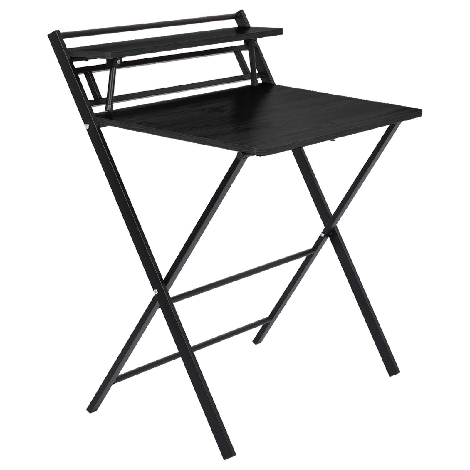 FUELEGO 2-Tier Folding Desk with Shelf - Portable Foldable Computer Desk for Home Office, Study Table, Small Space Solution - Perfect for Dorm Rooms, Apartments & Workspaces