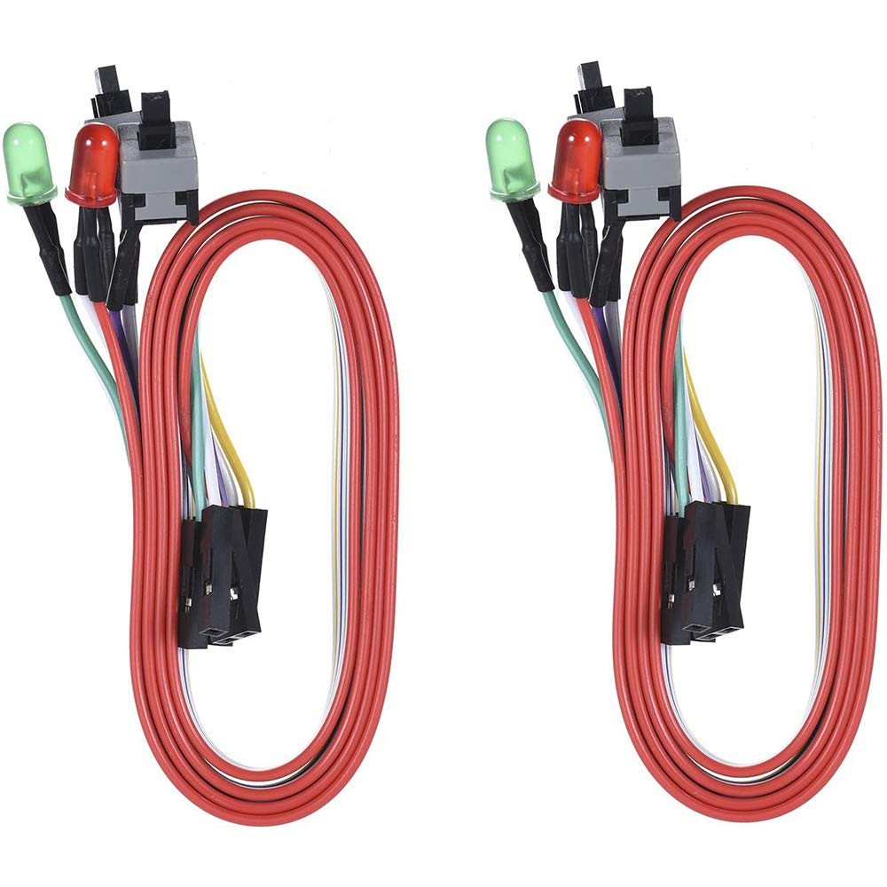 2Pcs ATX Computer Case Power On/Off Reset Switch Cable with 2 LED Lights (Red/Green) - 65cm Front Panel Wire for PC Build & Repair - Perfect for DIY Computer Assembly, Case Modding & Hardware Maintenance