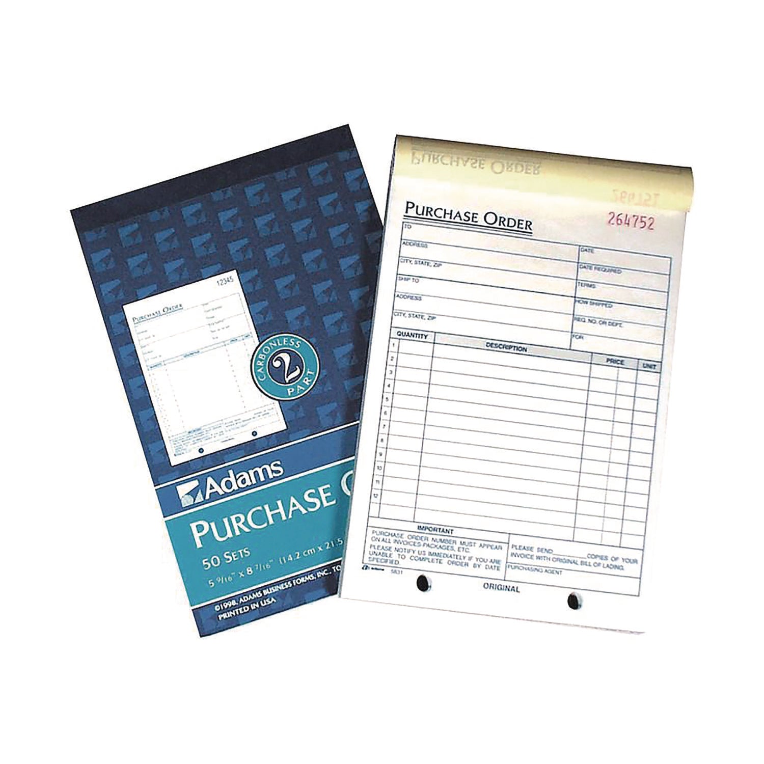 Adams® Multipart Purchase Order Pad - 2 Part Carbonless Forms, 7.94