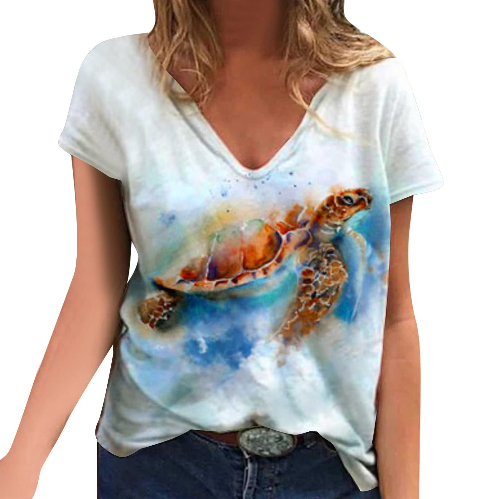 Stylish Women's Floral Print V-Neck Short Sleeve T-Shirt - Summer Casual Cute Tops for Ladies - Perfect for Beach Outings, Date Nights & Weekend Wear