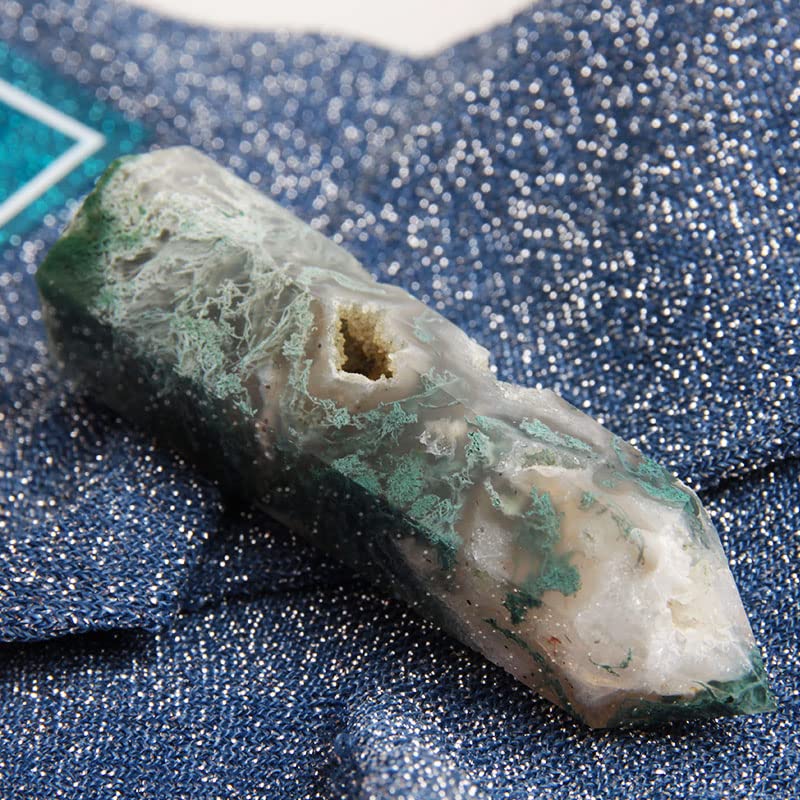 1Pcs Natural Moss Agate Geode Obelisk - Polished Crystal Point Tower for Home Decor, Meditation & Healing Stone | Spiritual Gift, Feng Shui, Reiki Energy, Yoga Space, Office Desk Decor