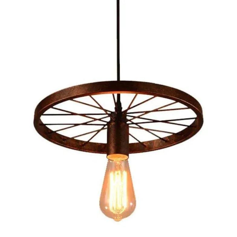 Vintage Industrial Pendant Light with Wheel Design - Rustic Metal Ceiling Lamp for Kitchen Island, Dining Room, Bar & Loft Decor
