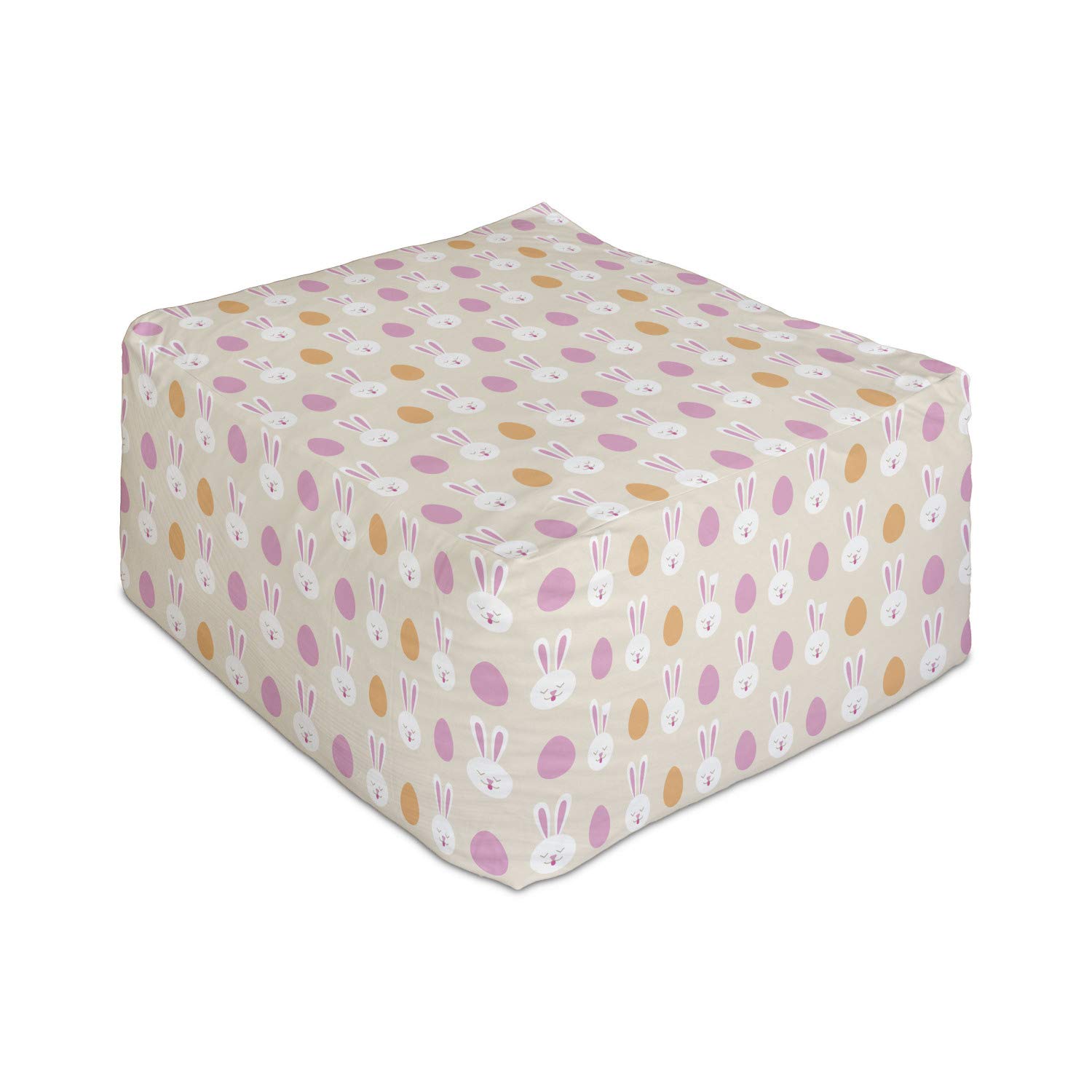Ambesonne Easter Rectangle Pouf - Cartoon Bunny Faces & Egg Silhouettes Pattern, 25