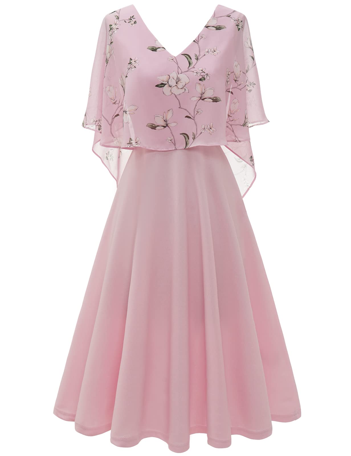 Elegant Women's Sleeveless Chiffon Cape Cocktail Dress for Wedding Guest, Formal Party & Special Occasions - HomRain Flowy A-Line Evening Gown for Bridesmaid, Prom & Black Tie Events