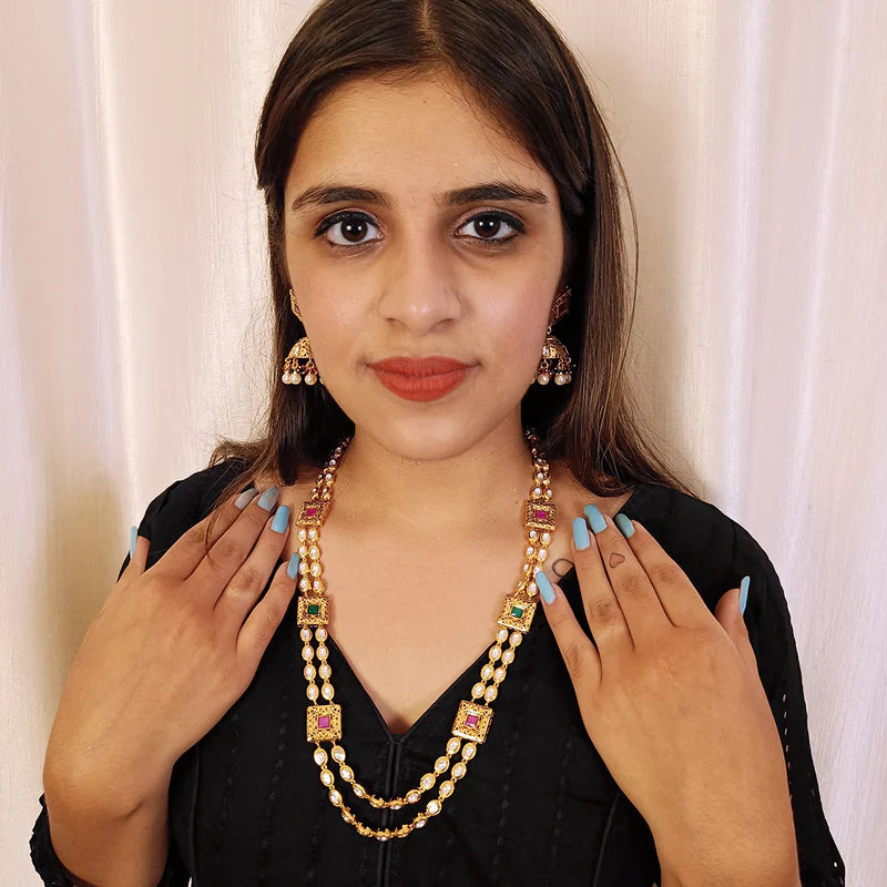 Exquisite Gold Plated Royal Kundan Necklace and Earrings Set (D431) - Perfect for Weddings, Parties & Special Occasions