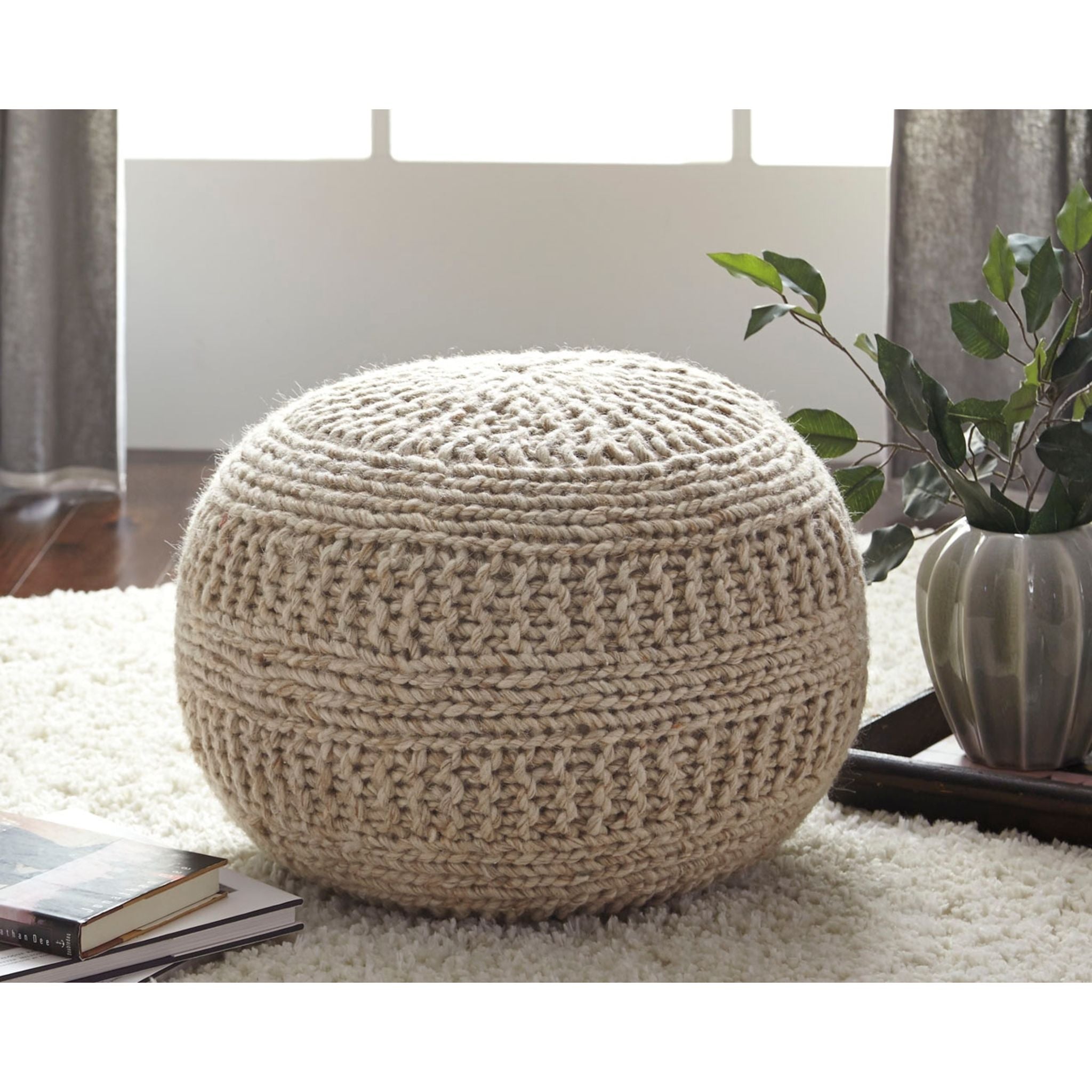 Benedict Pouf - Natural Fiber Ottoman with Storage, Round Footstool for Living Room, Bedroom & Nursery - Cozy Home Decor Accent