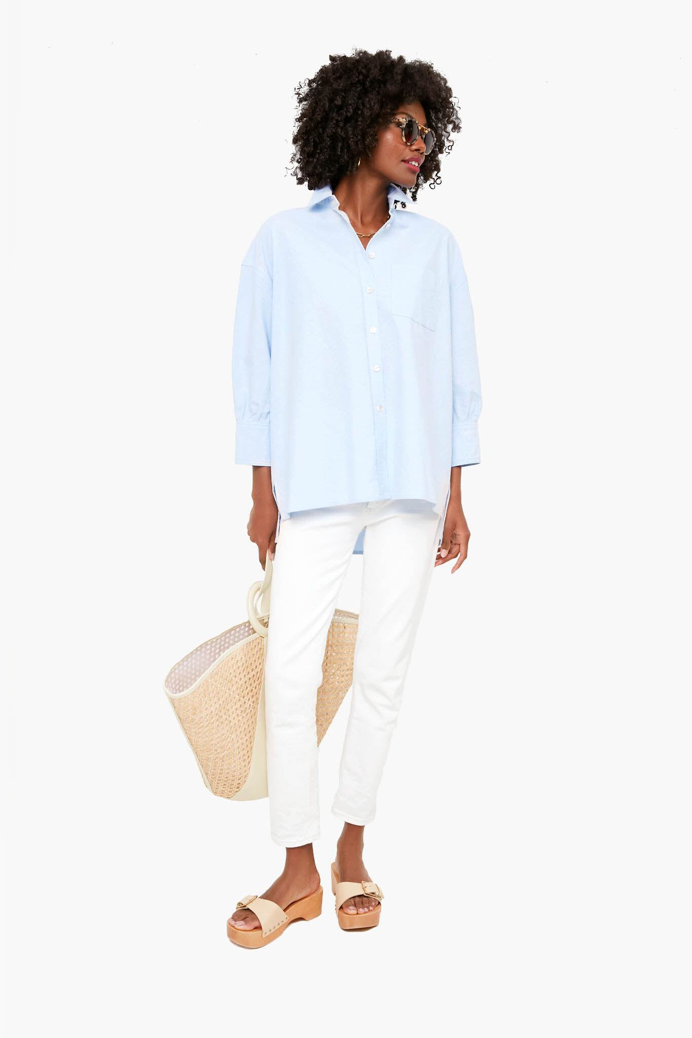 Blue Oxford Adair Boyfriend Shirt for Women - Casual Button Down Long Sleeve Shirt - Perfect for Office, Date Night & Everyday Wear